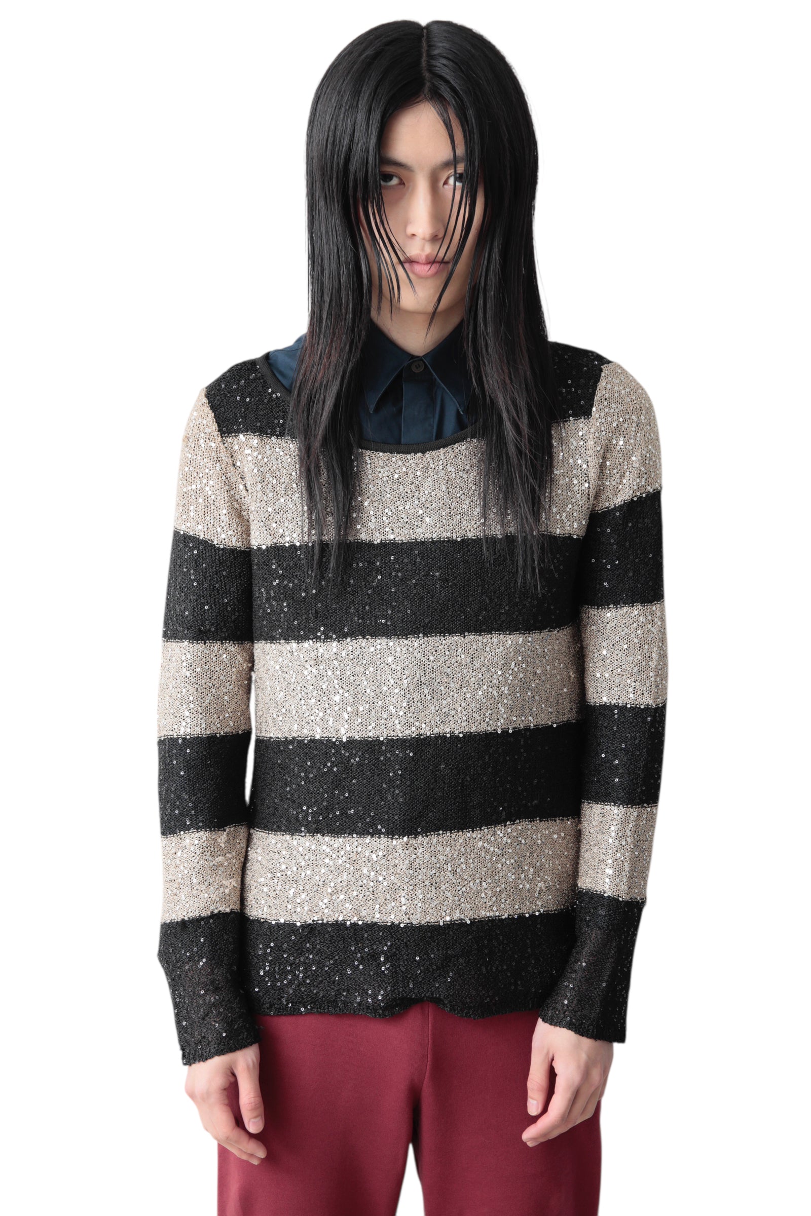 SEQUINED BORDER SWEATER