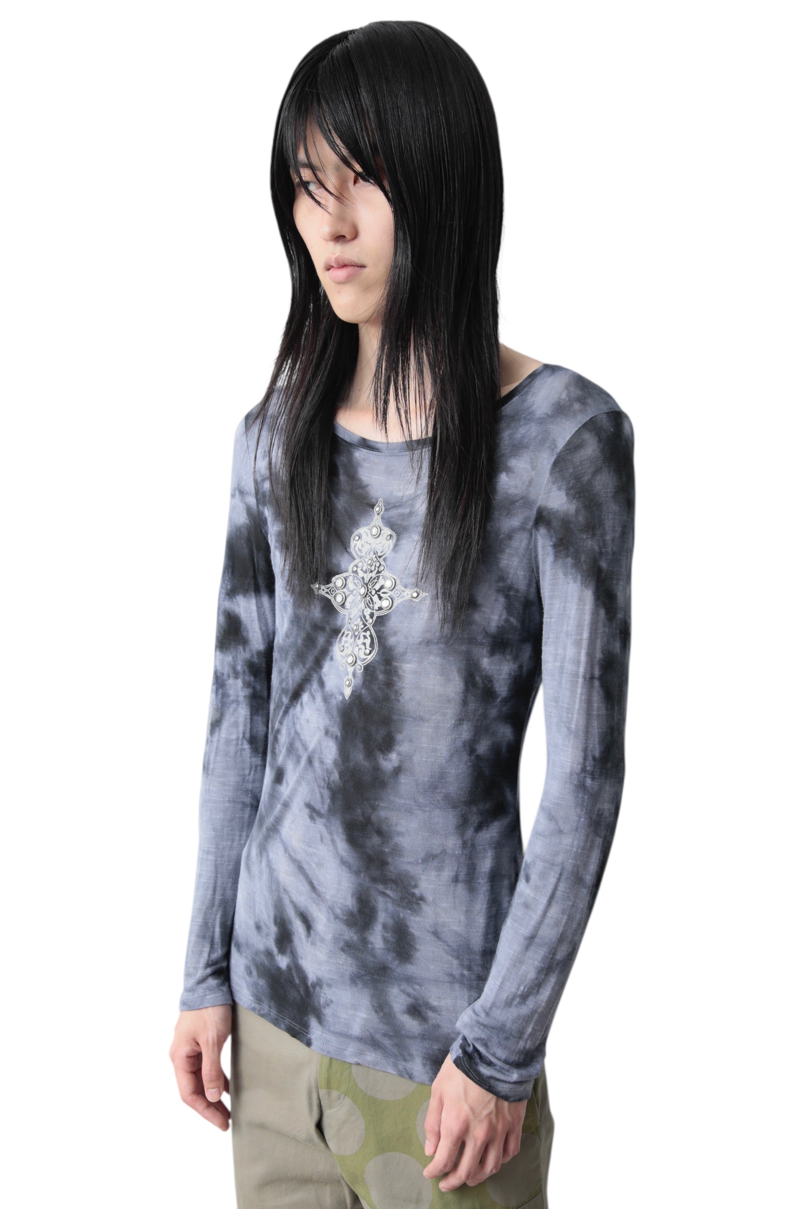 METAL CROSS TIE DYE LONG SLEEVE T-SHIRT