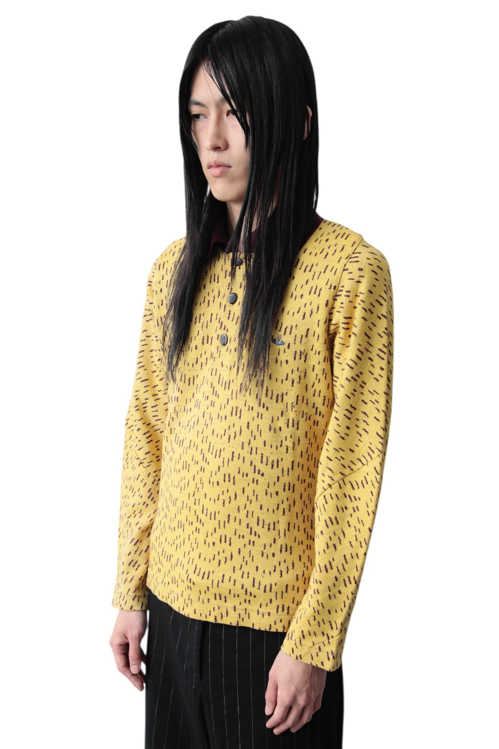 EARLY 2000s VIVIENNE WESTWOOD MAN CHALK PATTERNED KNIT POLO SHIRT