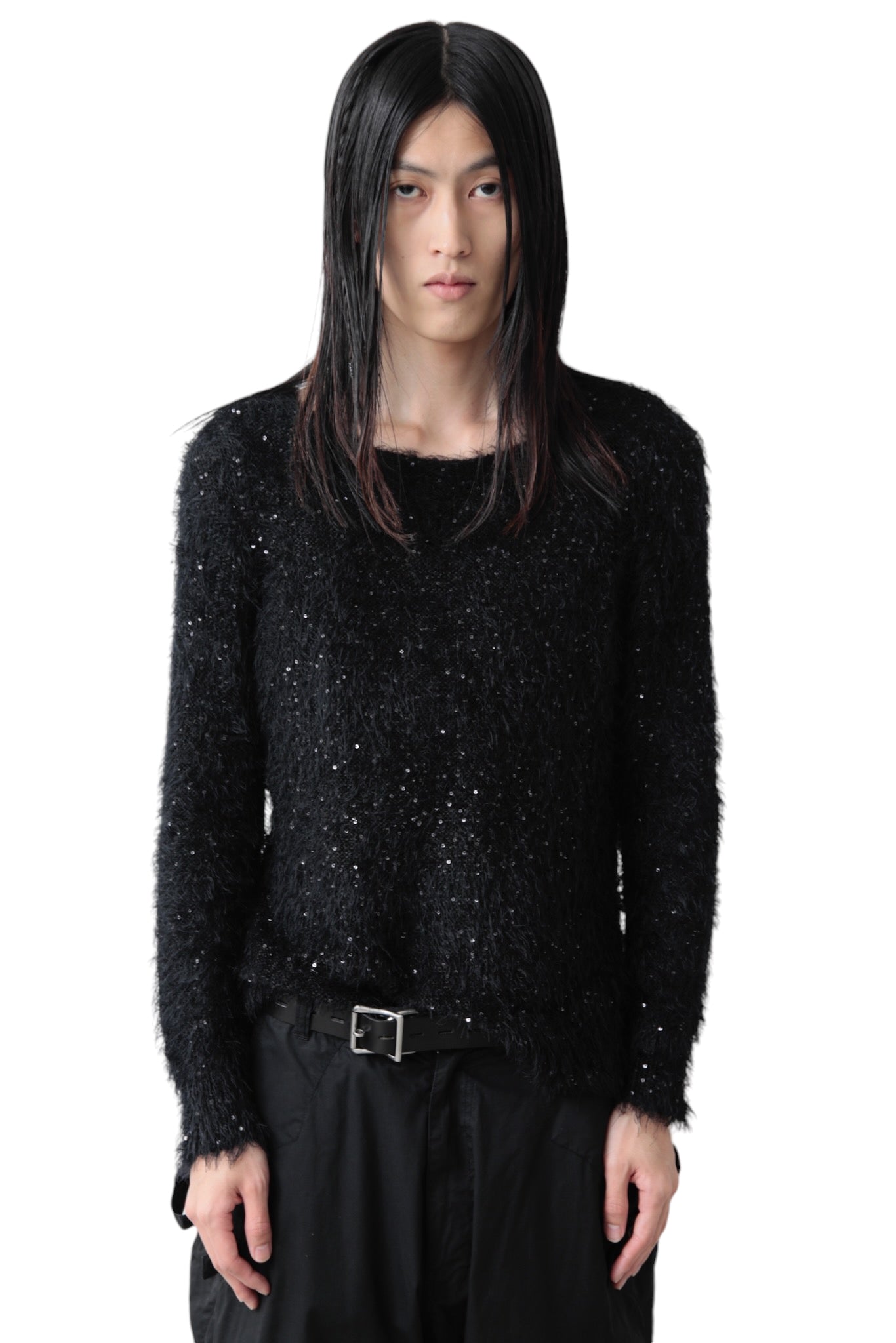 SHAGGY SEQUINS CREW NECK SWEATER