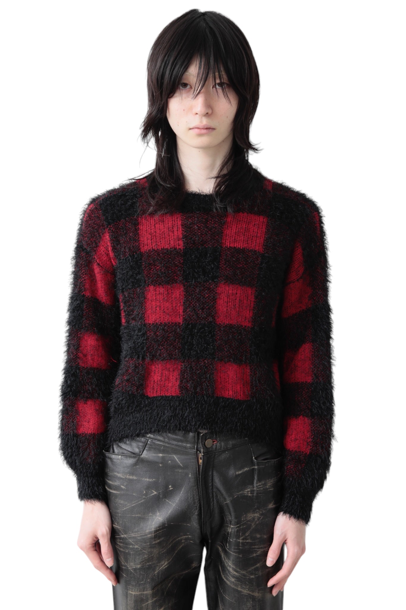 CROPPED SHAGGY CHECK SWEATER