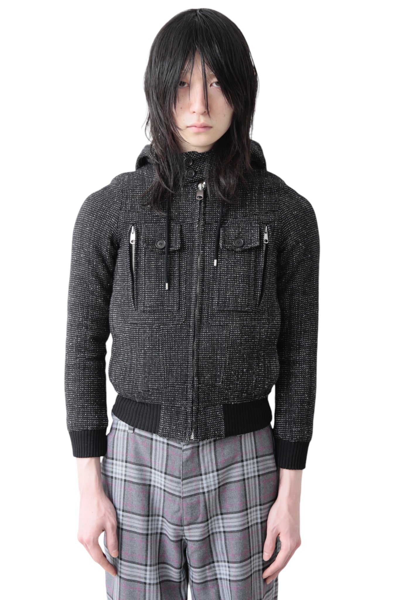 2008AW DIOR HOMME CROPPED ZIP UP TWEED BLOUSON