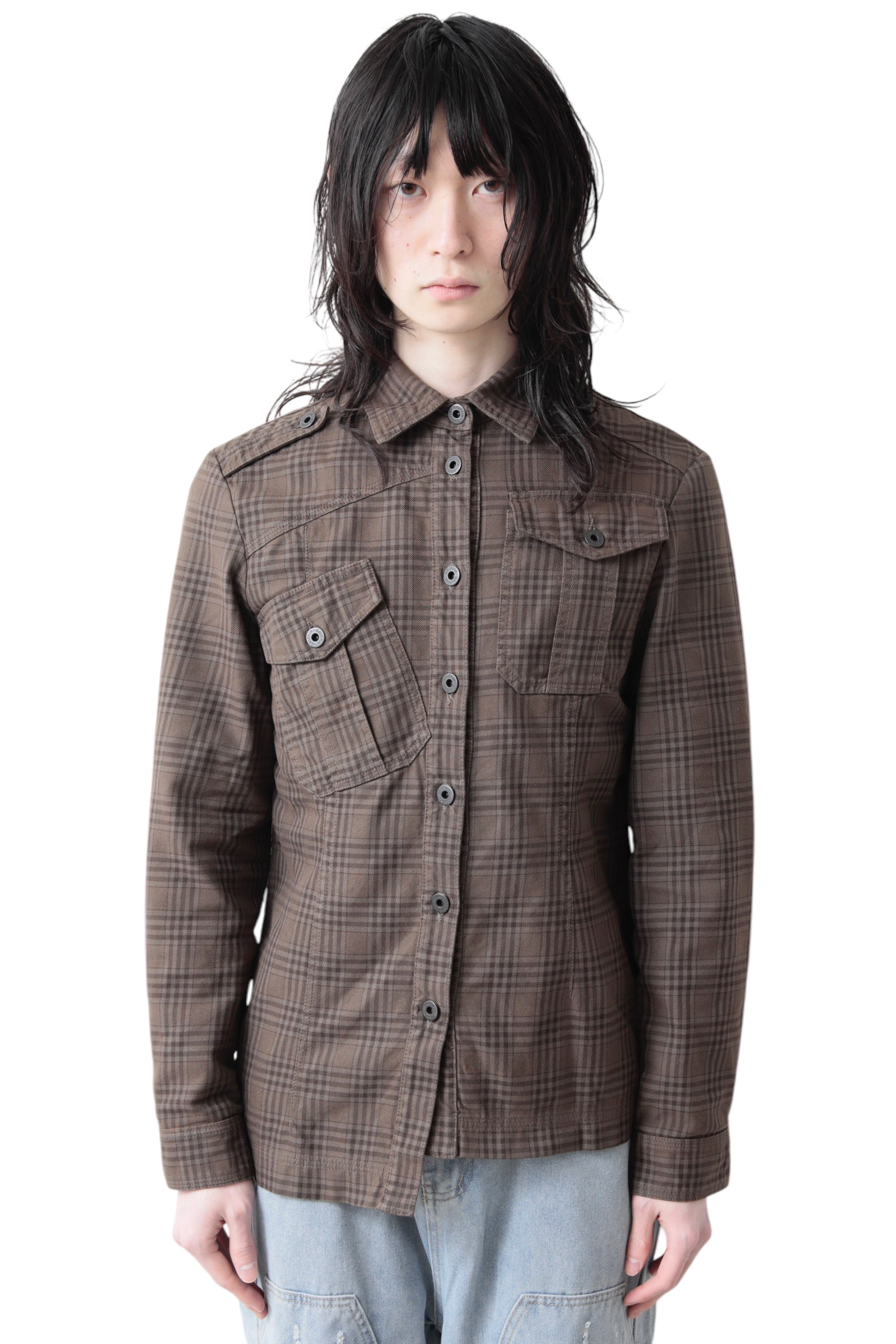 GRIFFIN ASYMMETRY CHECK BUTTON UP BLOUSON