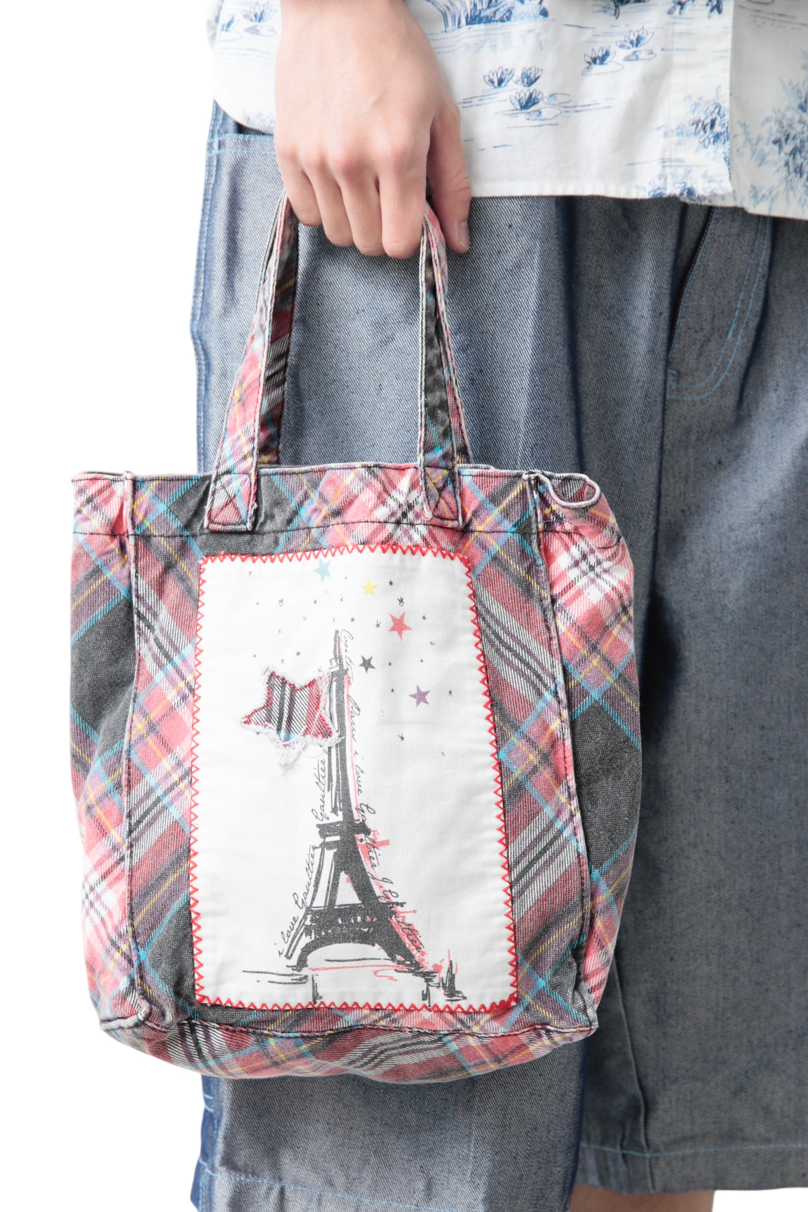 JEAN PAUL GAULTIER GRAPHIC TARTAN CHECK TOTE BAG