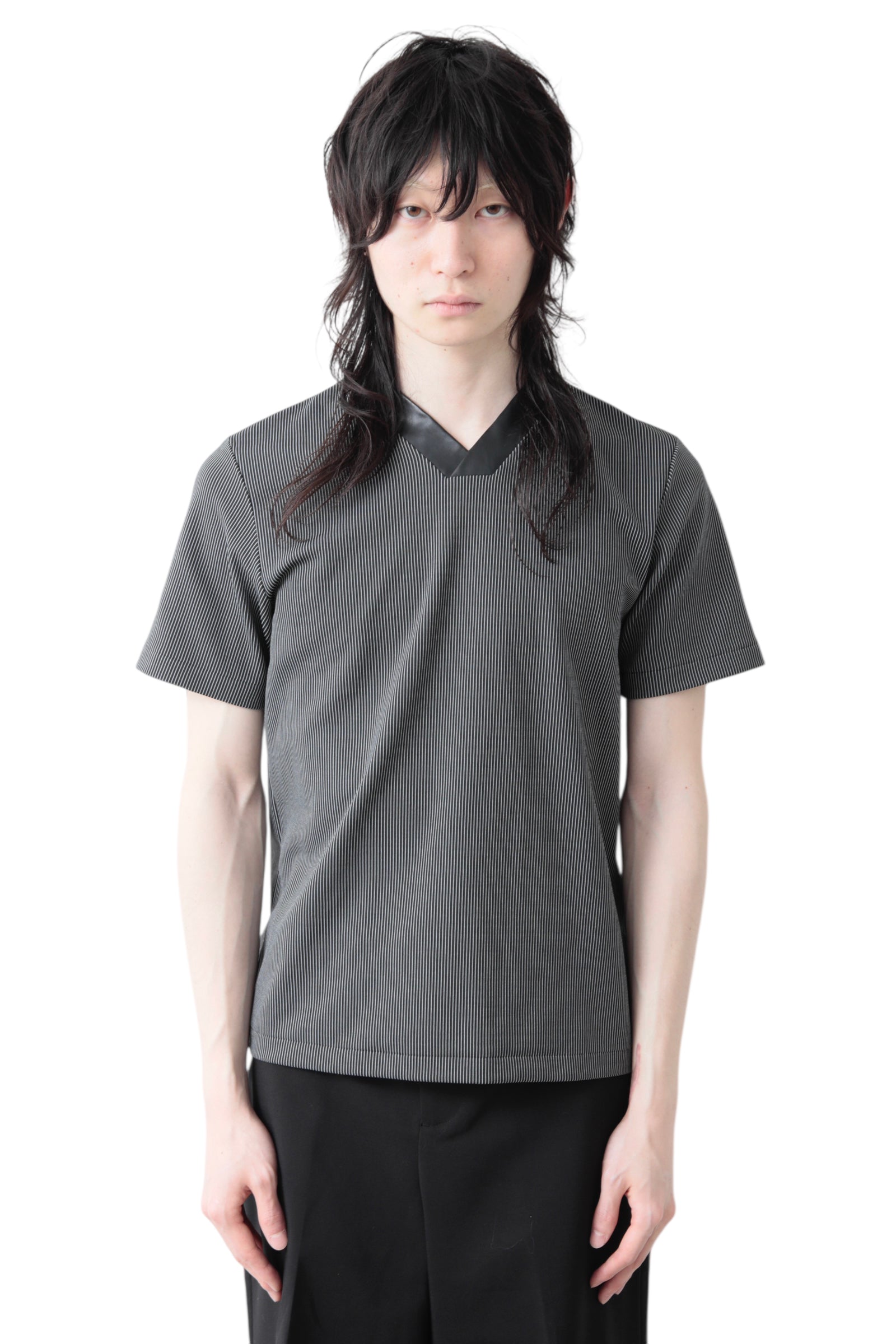 JEAN PAUL GAULTIER OBJECT LEATHER NECK STRIPE T-SHIRT