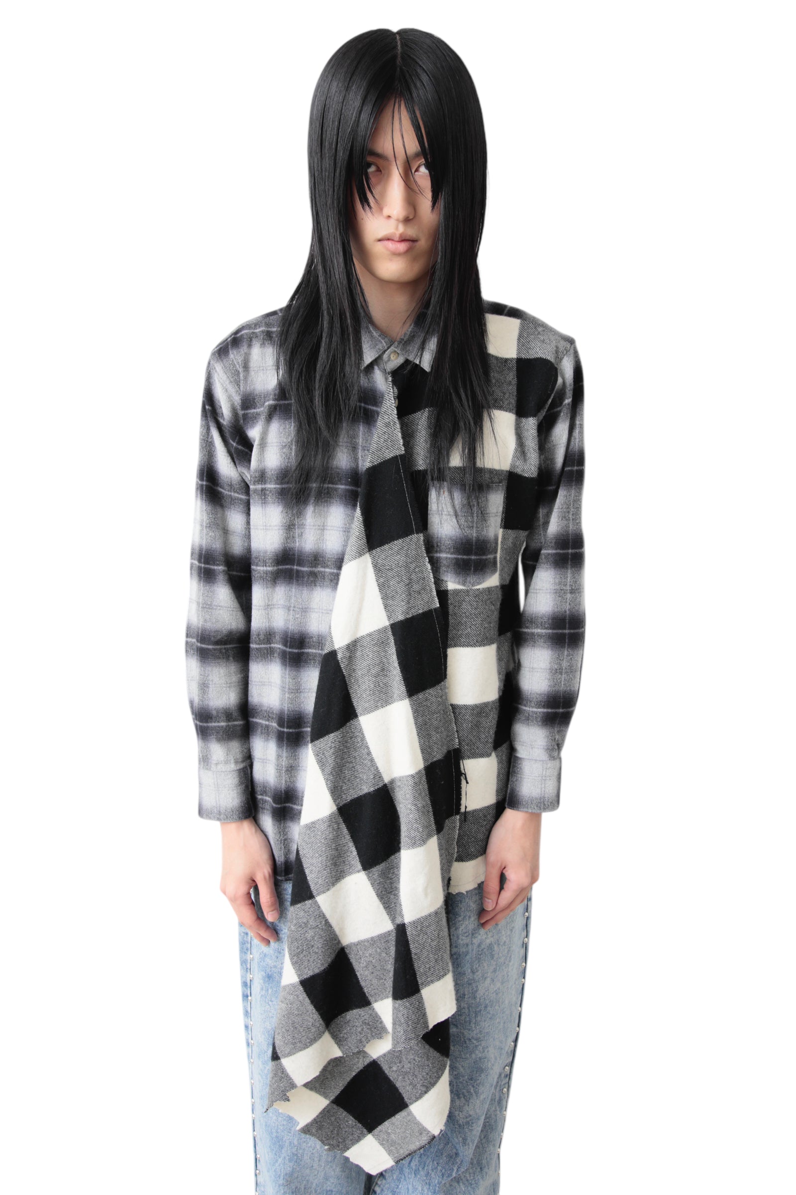 NOZOMI ISHIGURO COMBINE CHECK SCARF SHIRT