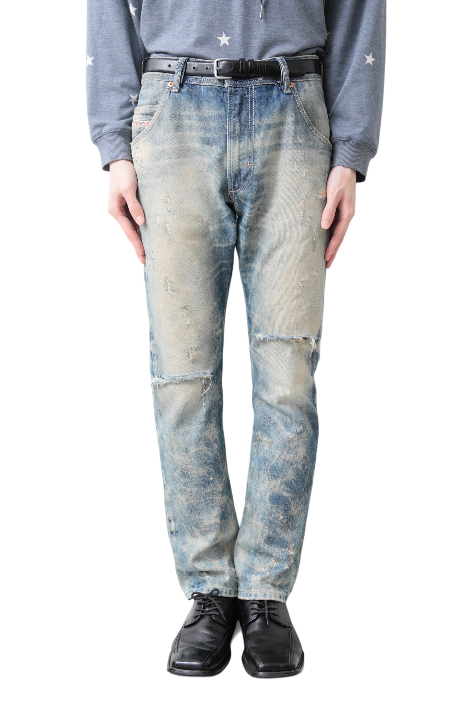 DIESEL RIPPED STRAIGHT DENIM PANTS