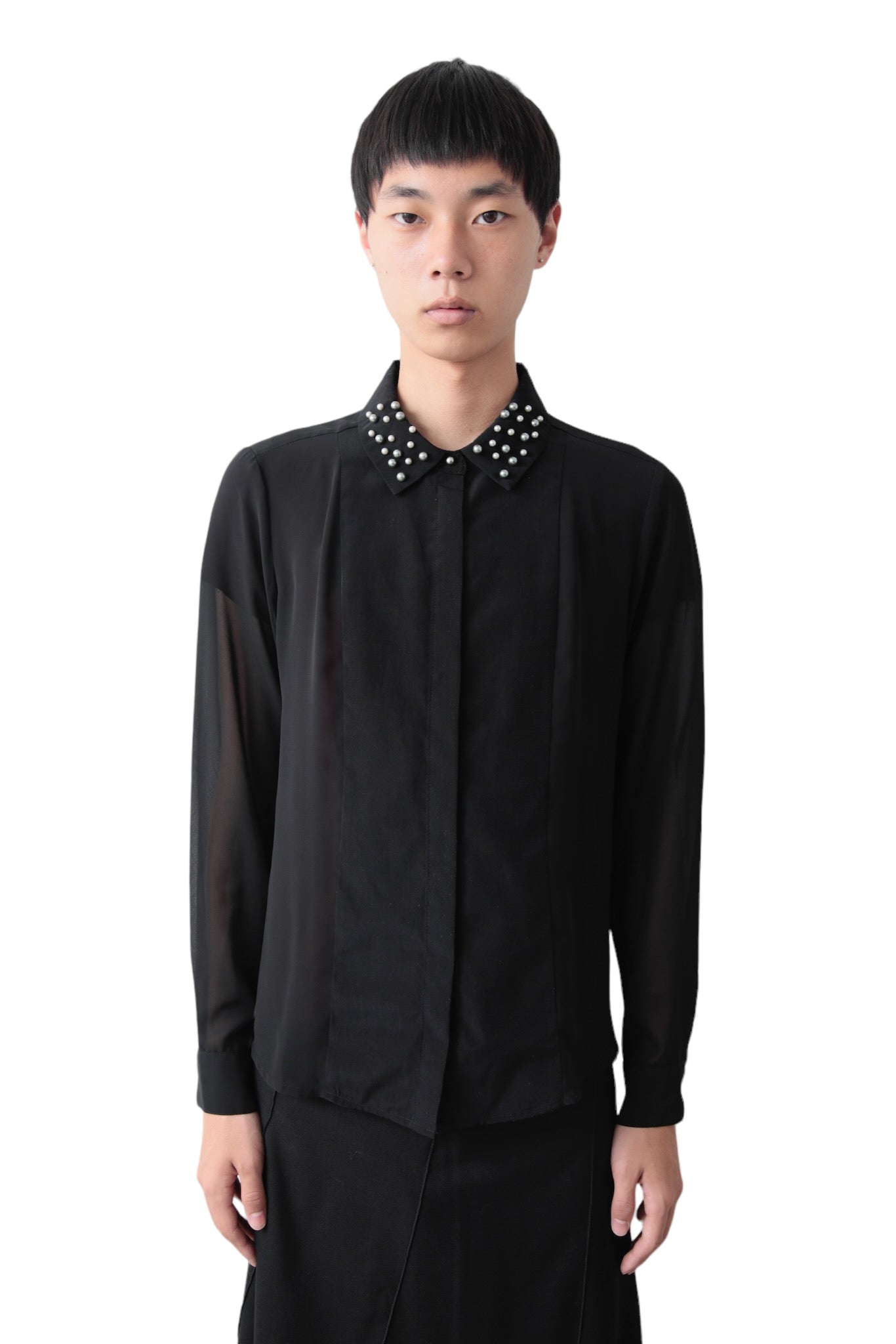 PEARL COLLAR SWITCHING SHIRT