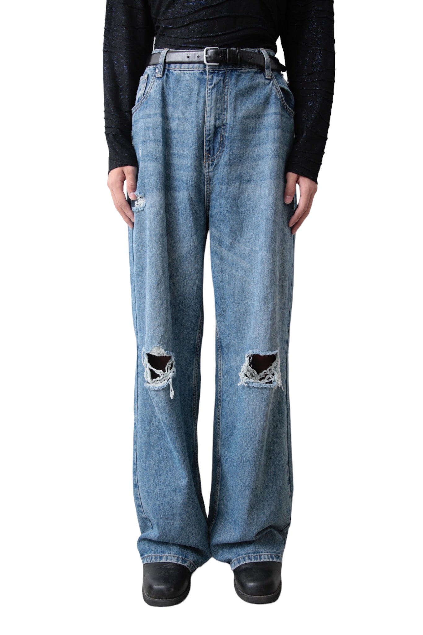 CRASH BLUE BAGGY DENIM PANTS