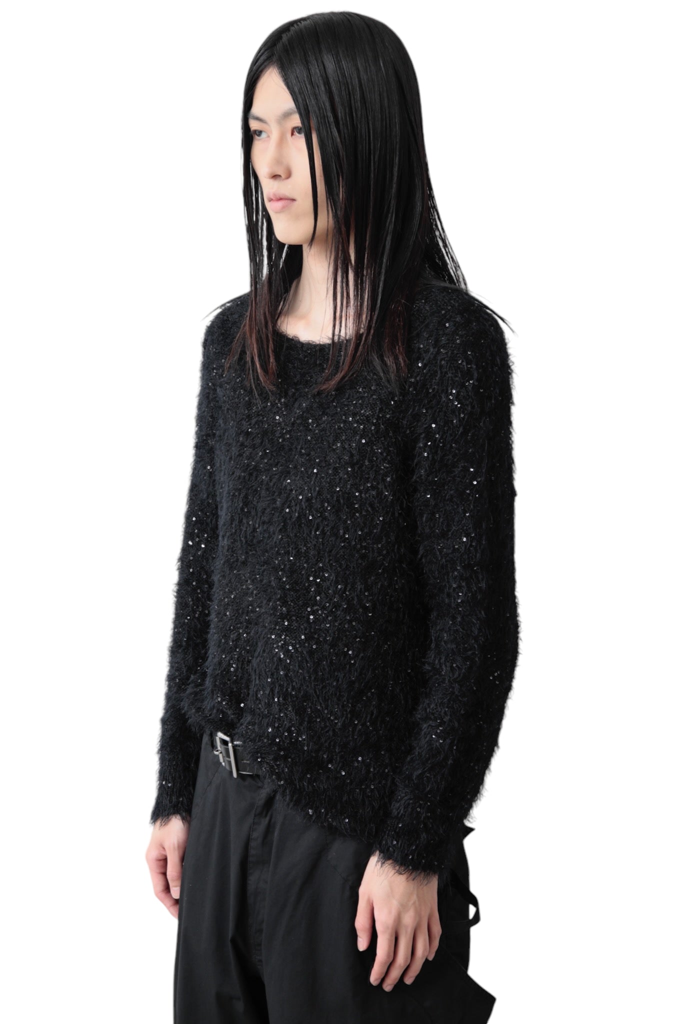 SHAGGY SEQUINS CREW NECK SWEATER