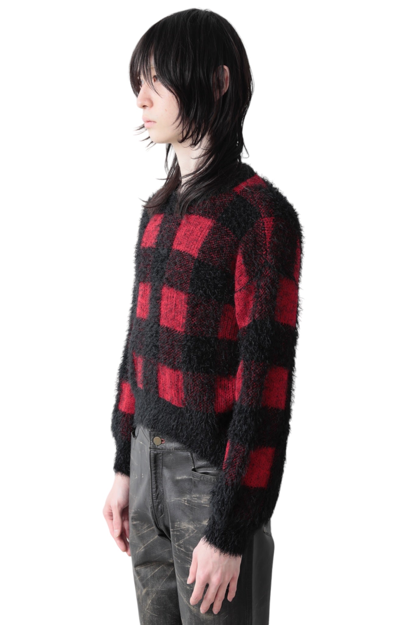 CROPPED SHAGGY CHECK SWEATER