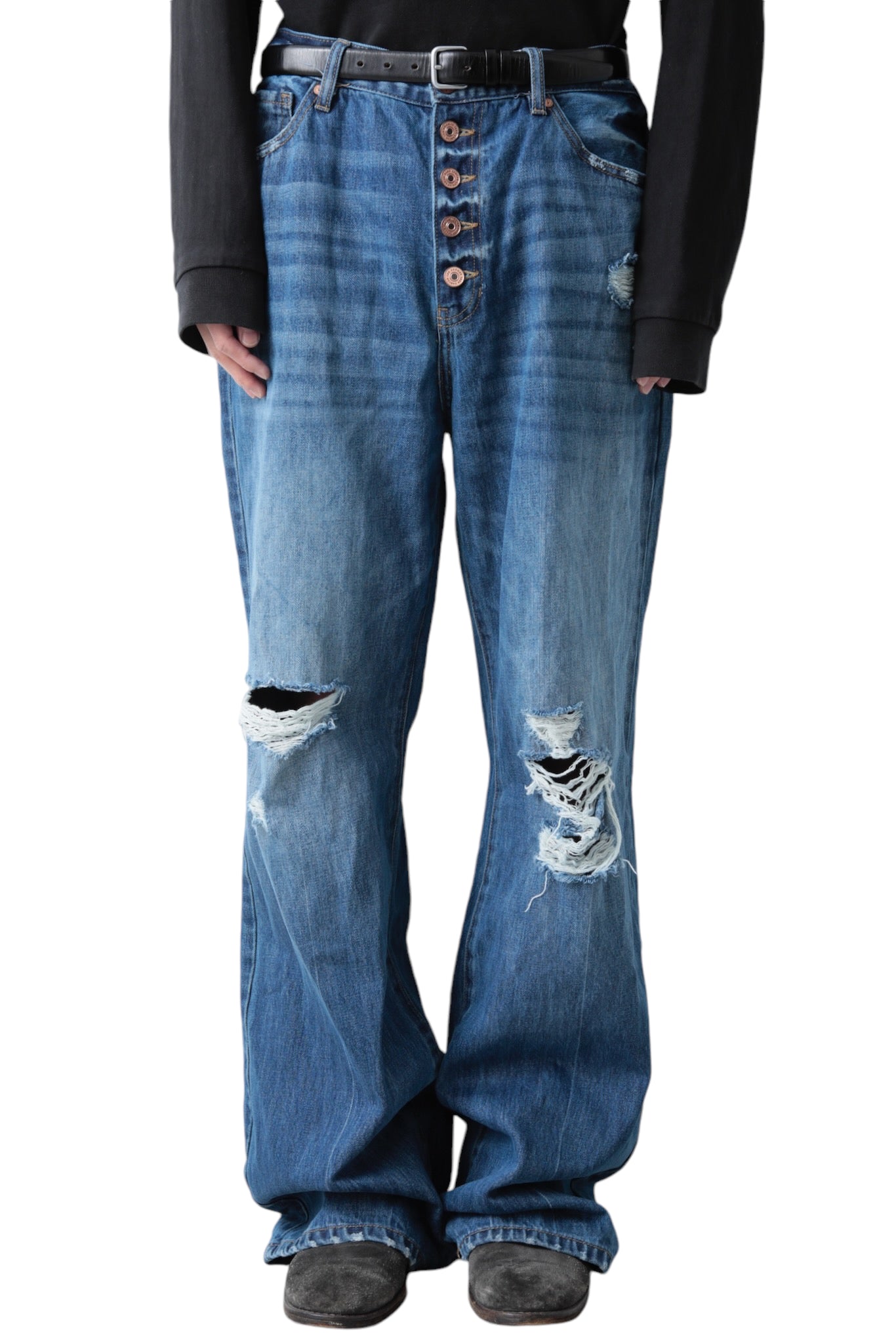 CRUSHED BLUE BAGGY DENIM PANTS