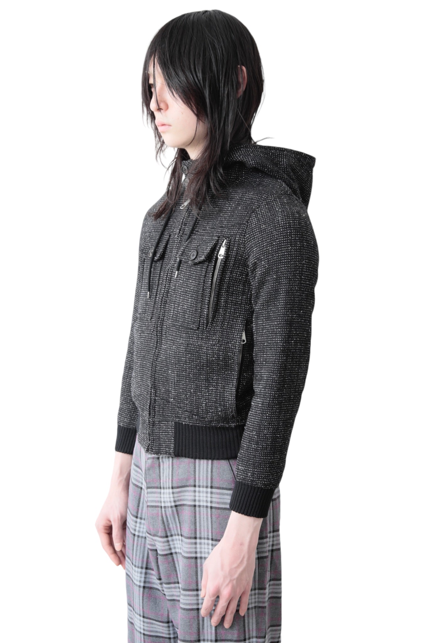 2008AW DIOR HOMME CROPPED ZIP UP TWEED BLOUSON