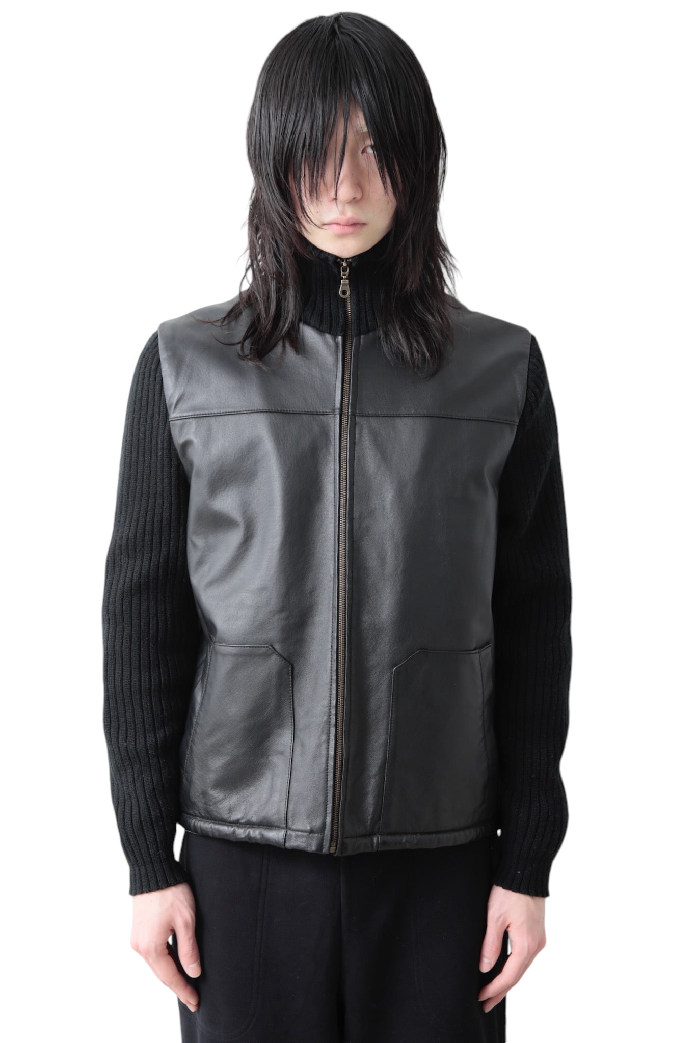 SWITCHING ZIP UP LEATHER BLOUSON