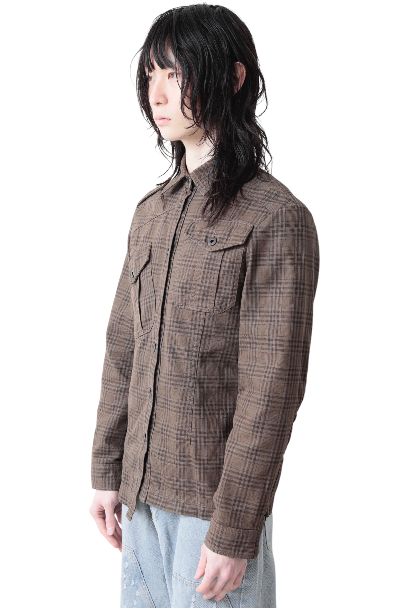 GRIFFIN ASYMMETRY CHECK BUTTON UP BLOUSON