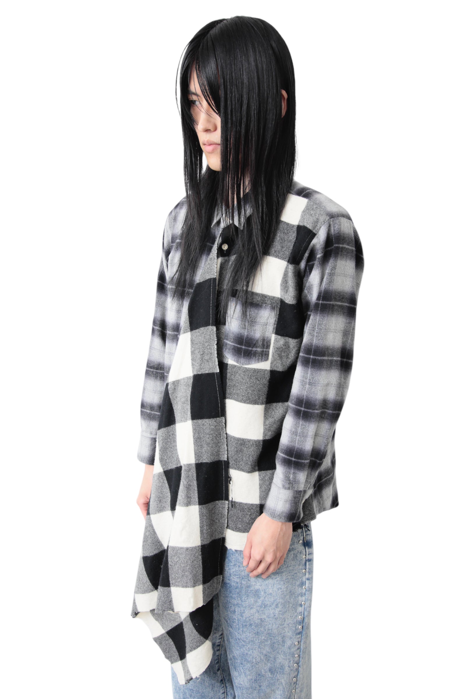 NOZOMI ISHIGURO COMBINE CHECK SCARF SHIRT