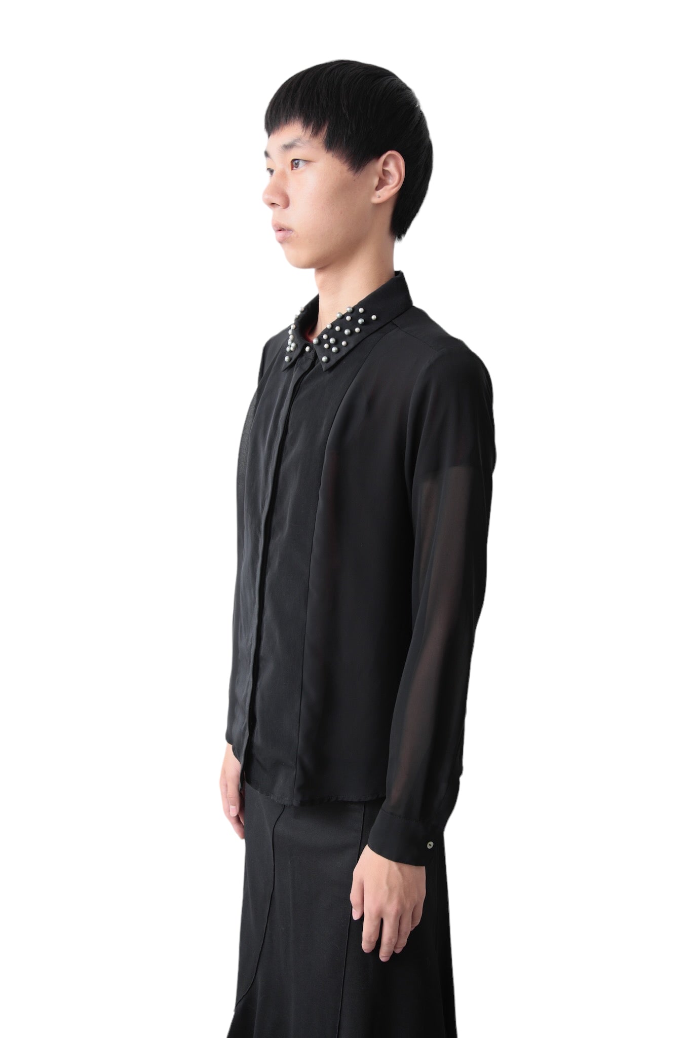 PEARL COLLAR SWITCHING SHIRT