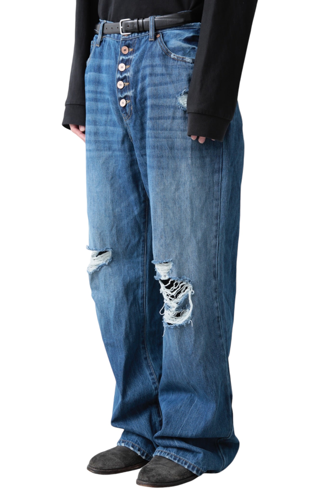 CRUSHED BLUE BAGGY DENIM PANTS