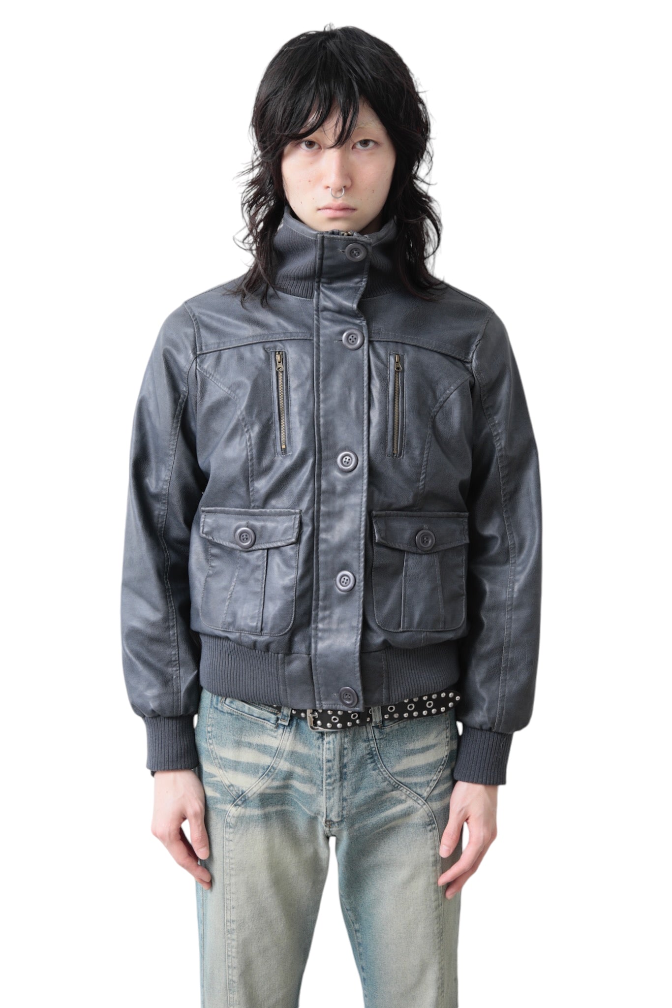 CROPPED GIMMICK LEATHER BLOUSON