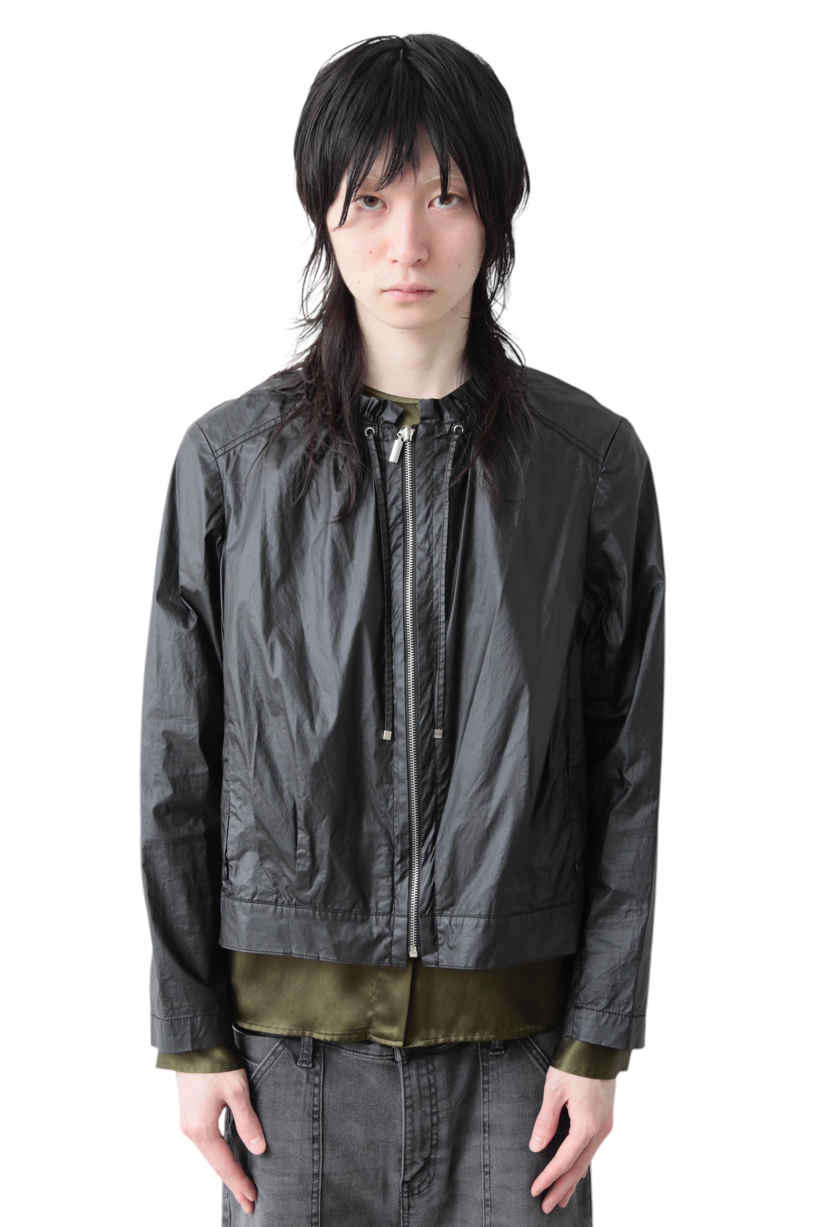 NO COLLAR DRAW CORD ZIP UP BLOUSON