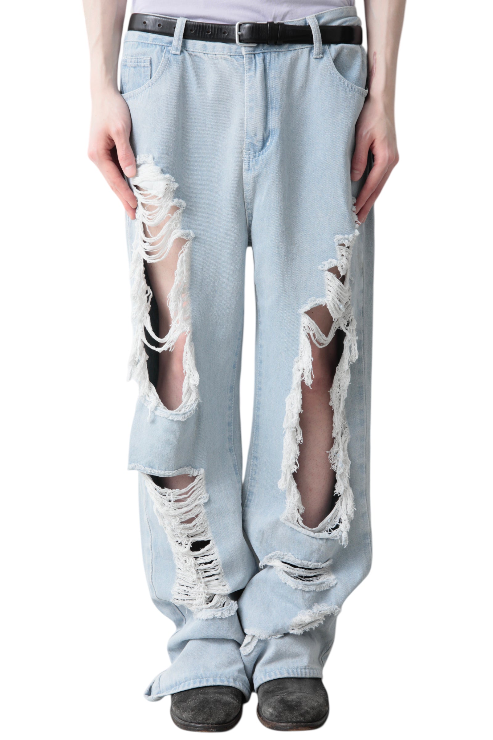 HARD CRUSHED BAGGY DENIM PANTS
