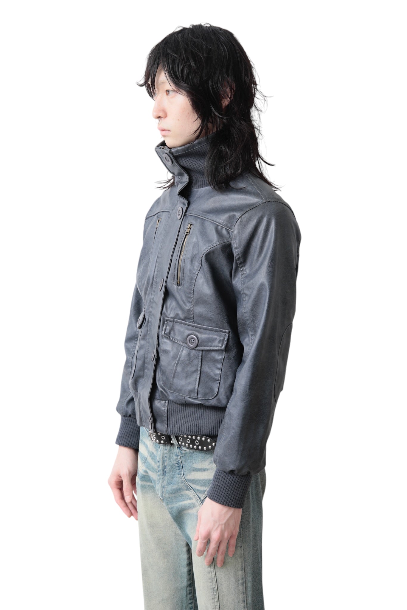 CROPPED GIMMICK LEATHER BLOUSON