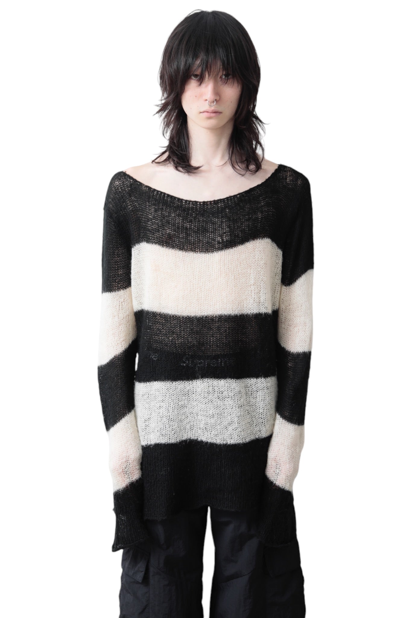 TRIPP NYC BOAT NECK BORDER SWEATER