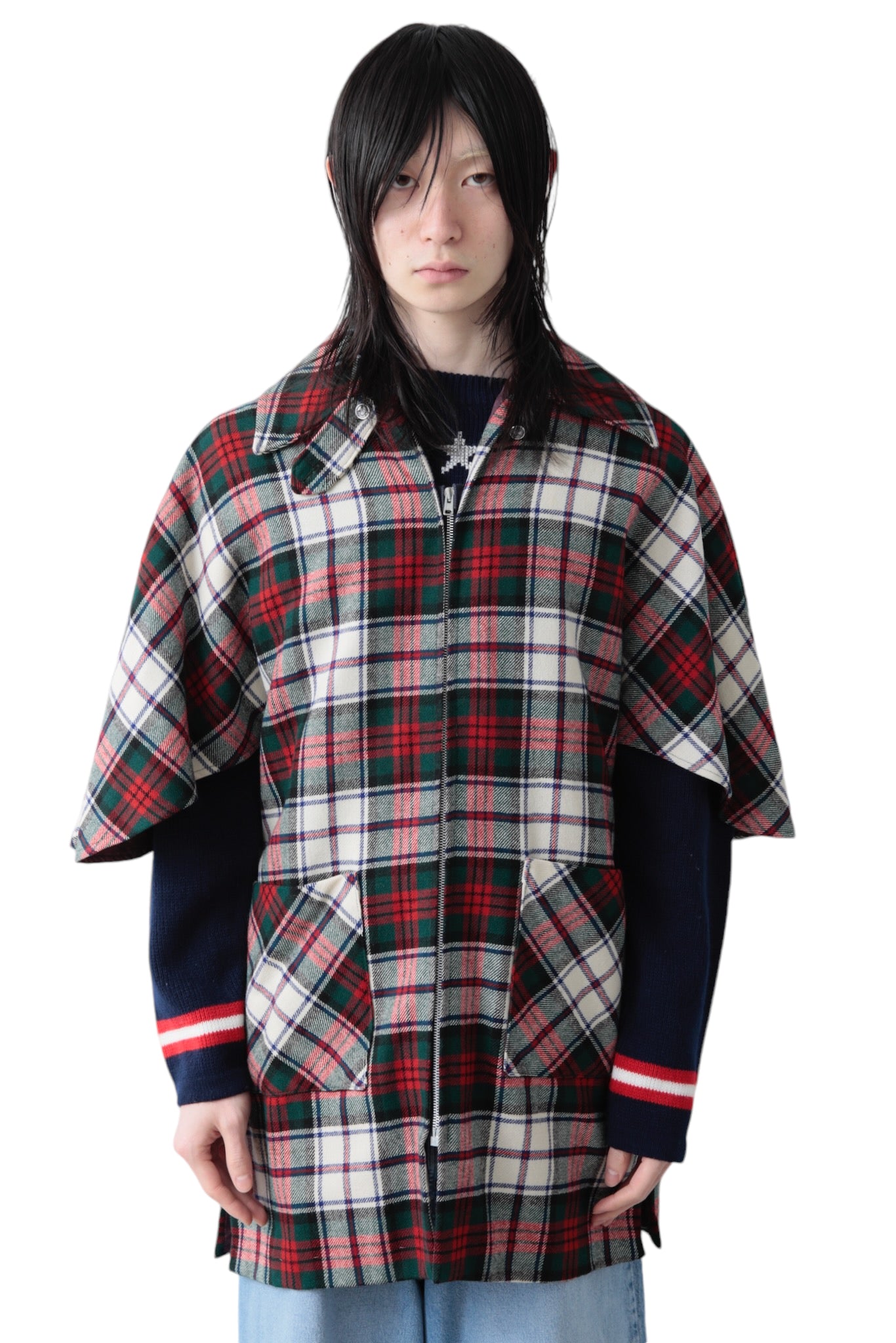 CHECKER PONCHO COAT