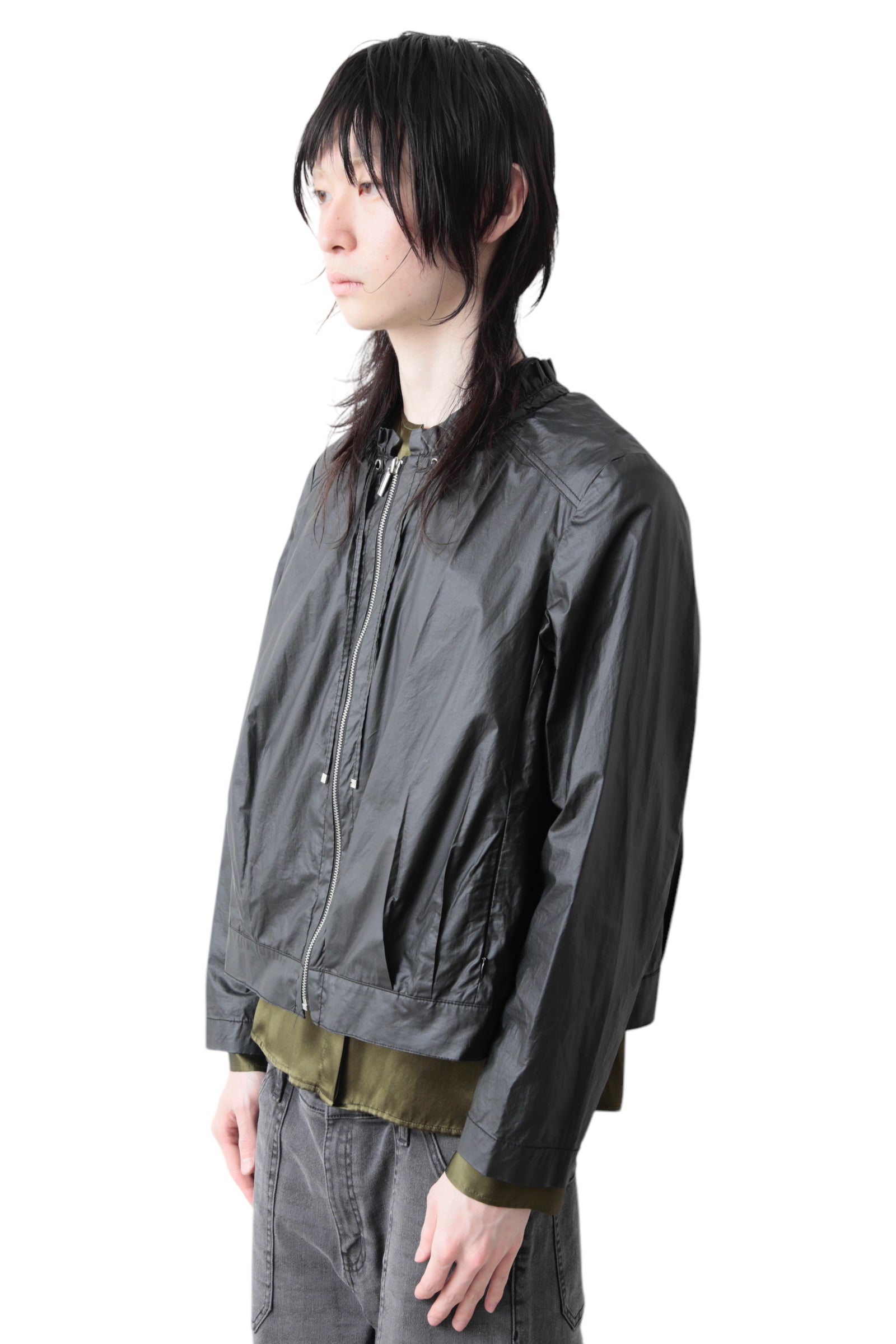 NO COLLAR DRAW CORD ZIP UP BLOUSON