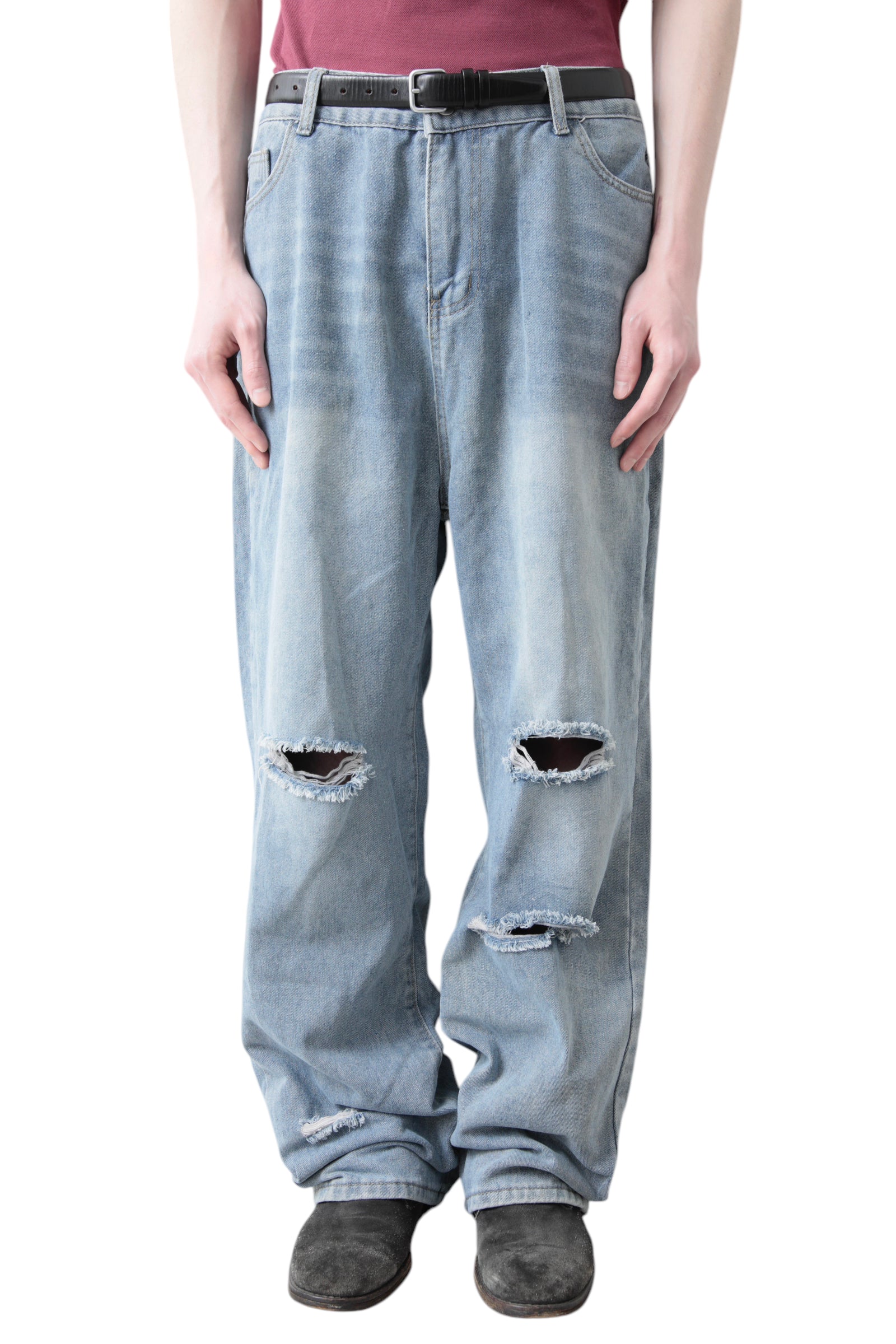 CRUSHED BLUE BAGGY DENIM PANTS