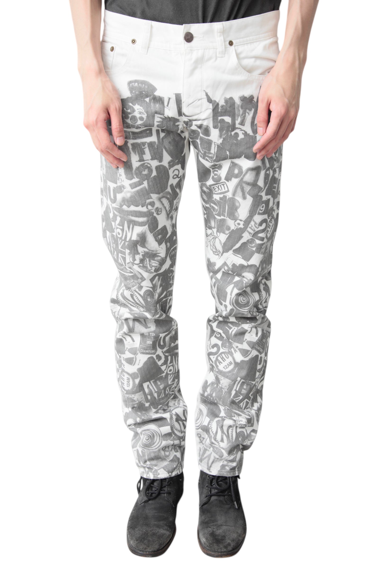 NOZOMI ISHIGURO GRAPHIC PRINTED DENIM PANTS