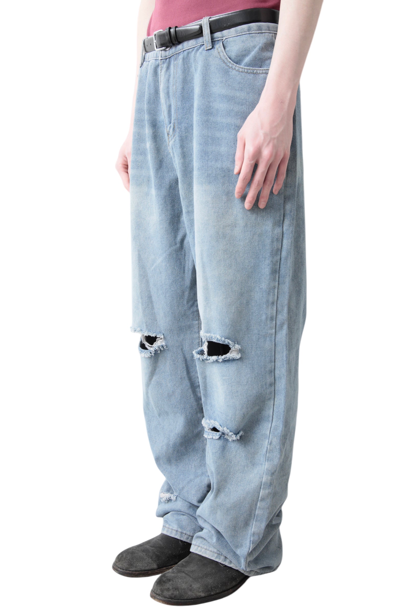 CRUSHED BLUE BAGGY DENIM PANTS