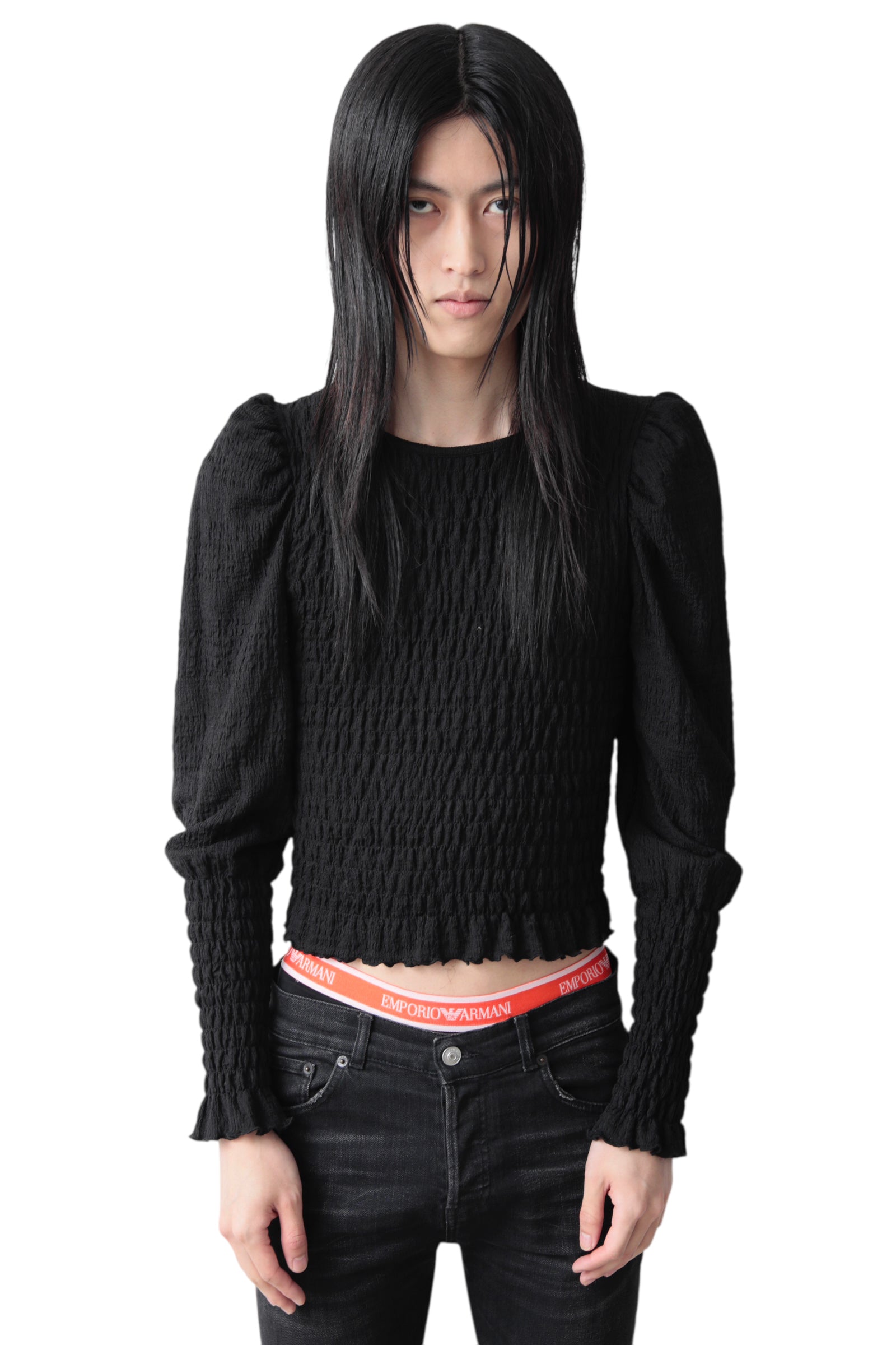 PUFF SLEEVE TEXTURE TOP
