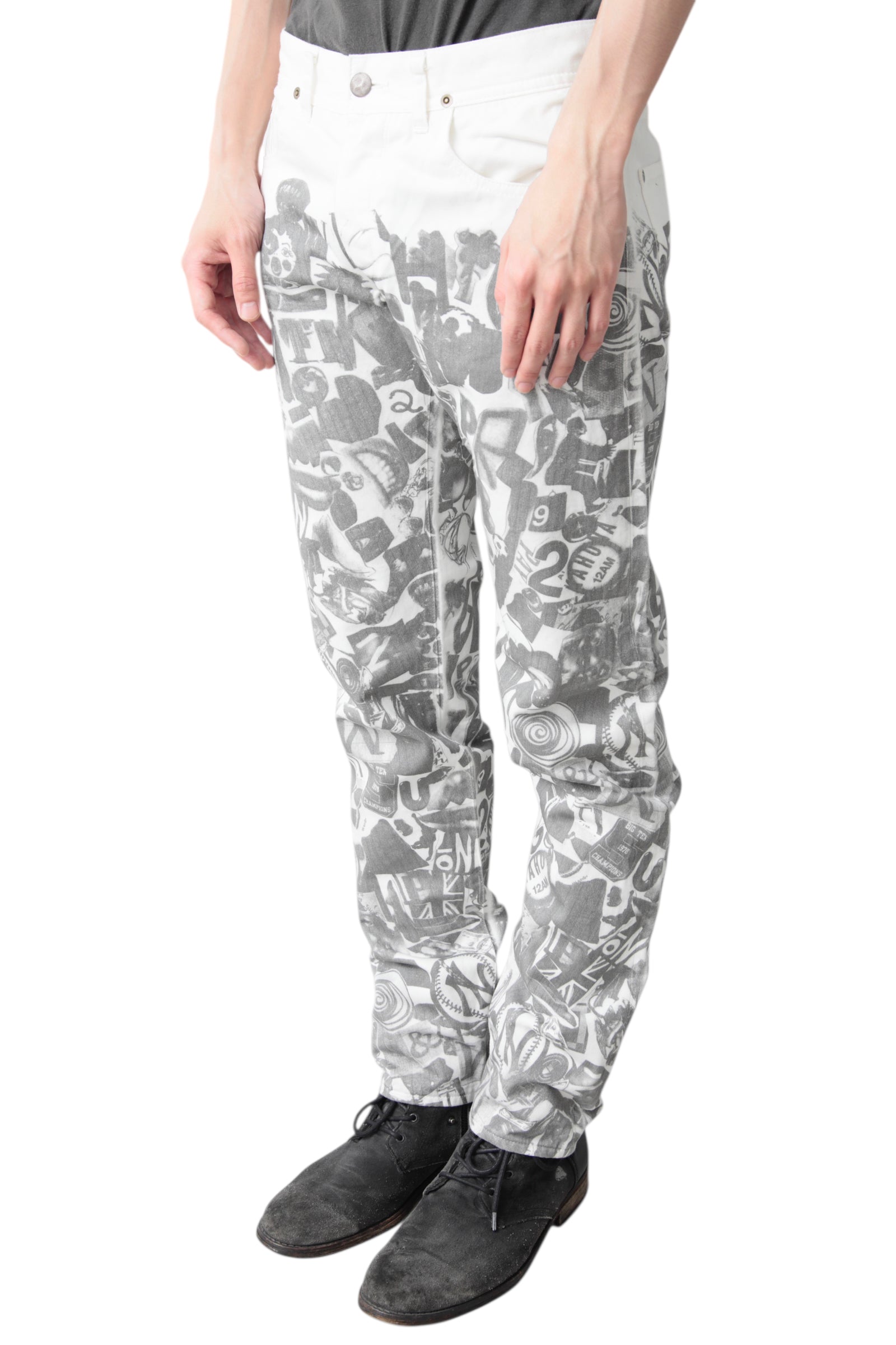 NOZOMI ISHIGURO GRAPHIC PRINTED DENIM PANTS