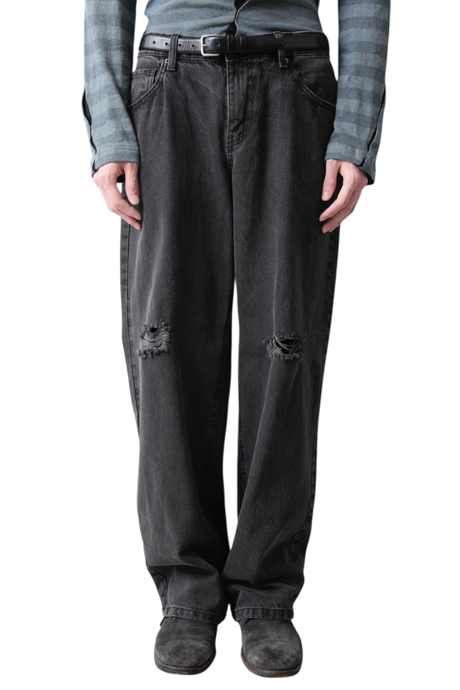 DAMAGED BLACK BAGGY DENIM PANTS