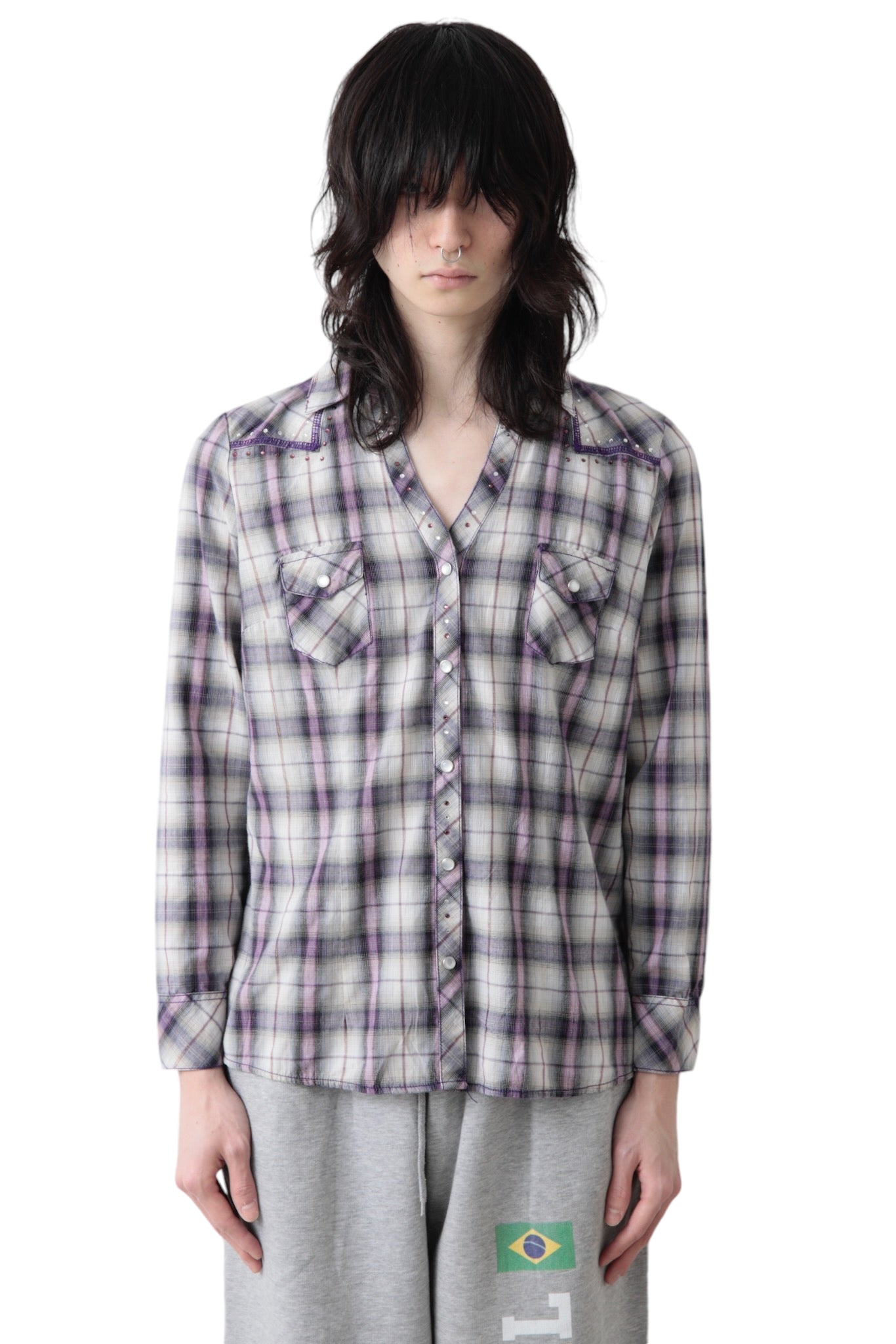 RHINESTONE CHECK SKIPPER SHIRT