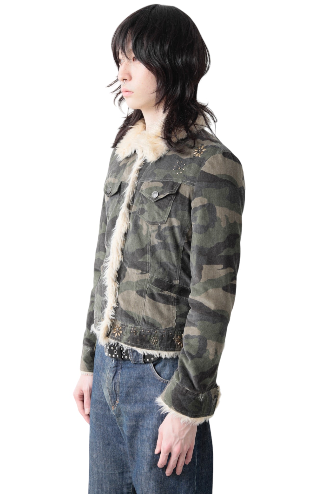 CROPPED CAMO FUR DENIM JACKET