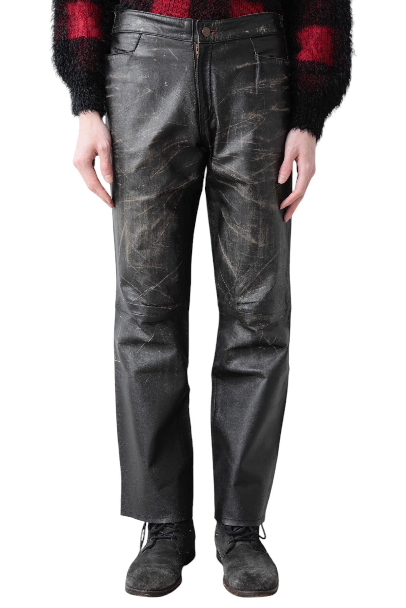 YOSHIYUKI KONISHI CRACK LEATHER PANTS