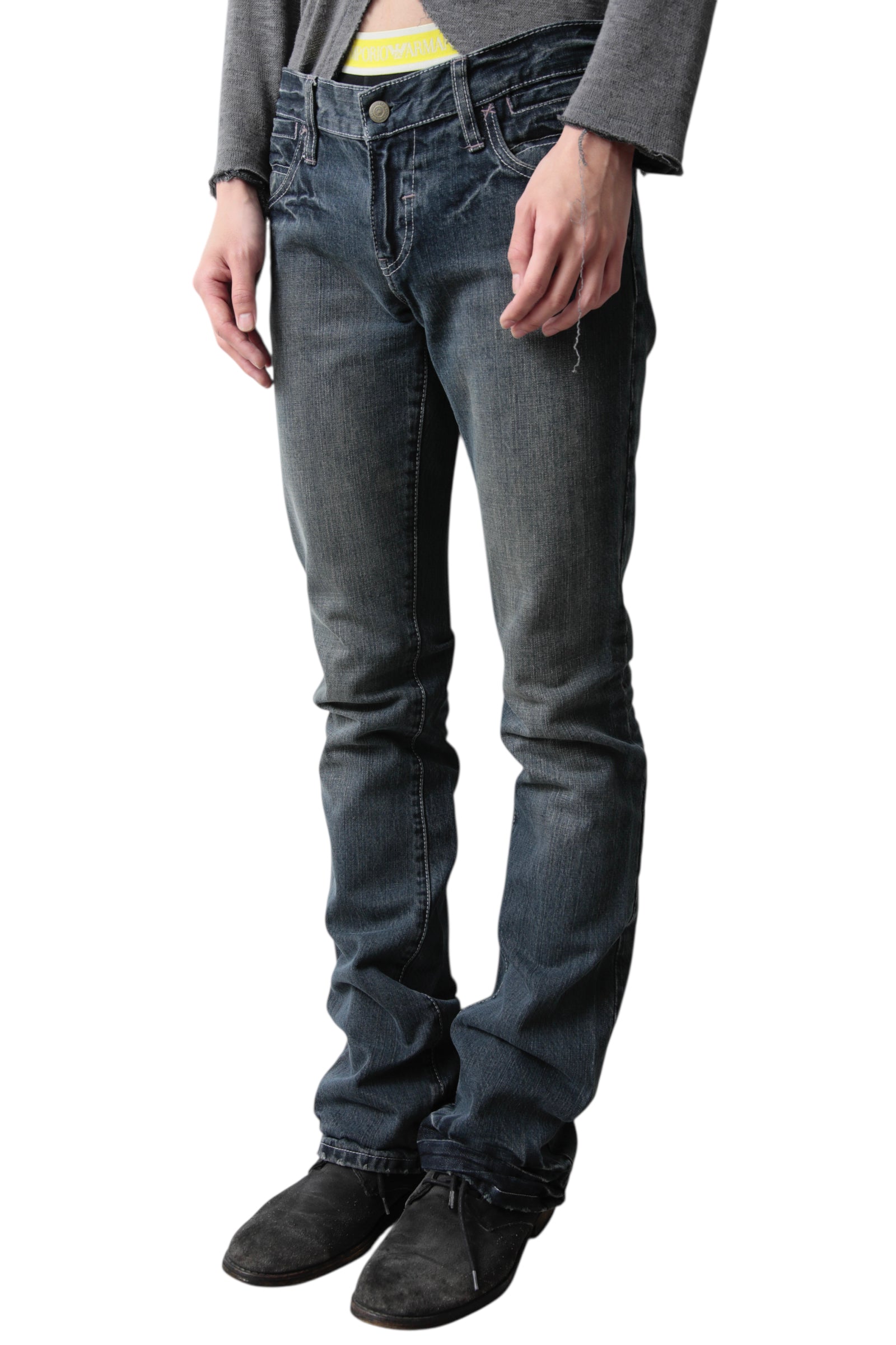TORNADO MART FADED BLUE BOOTS CUT DENIM PANTS