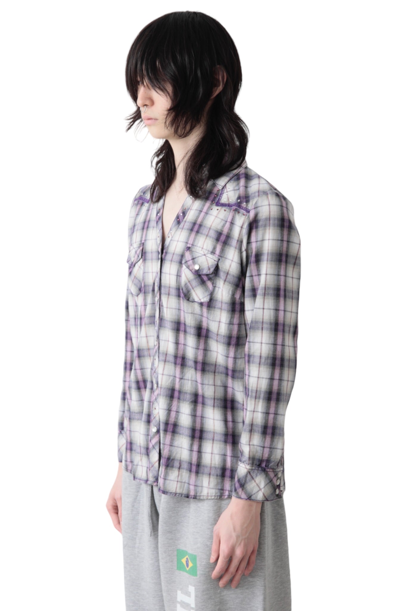 RHINESTONE CHECK SKIPPER SHIRT