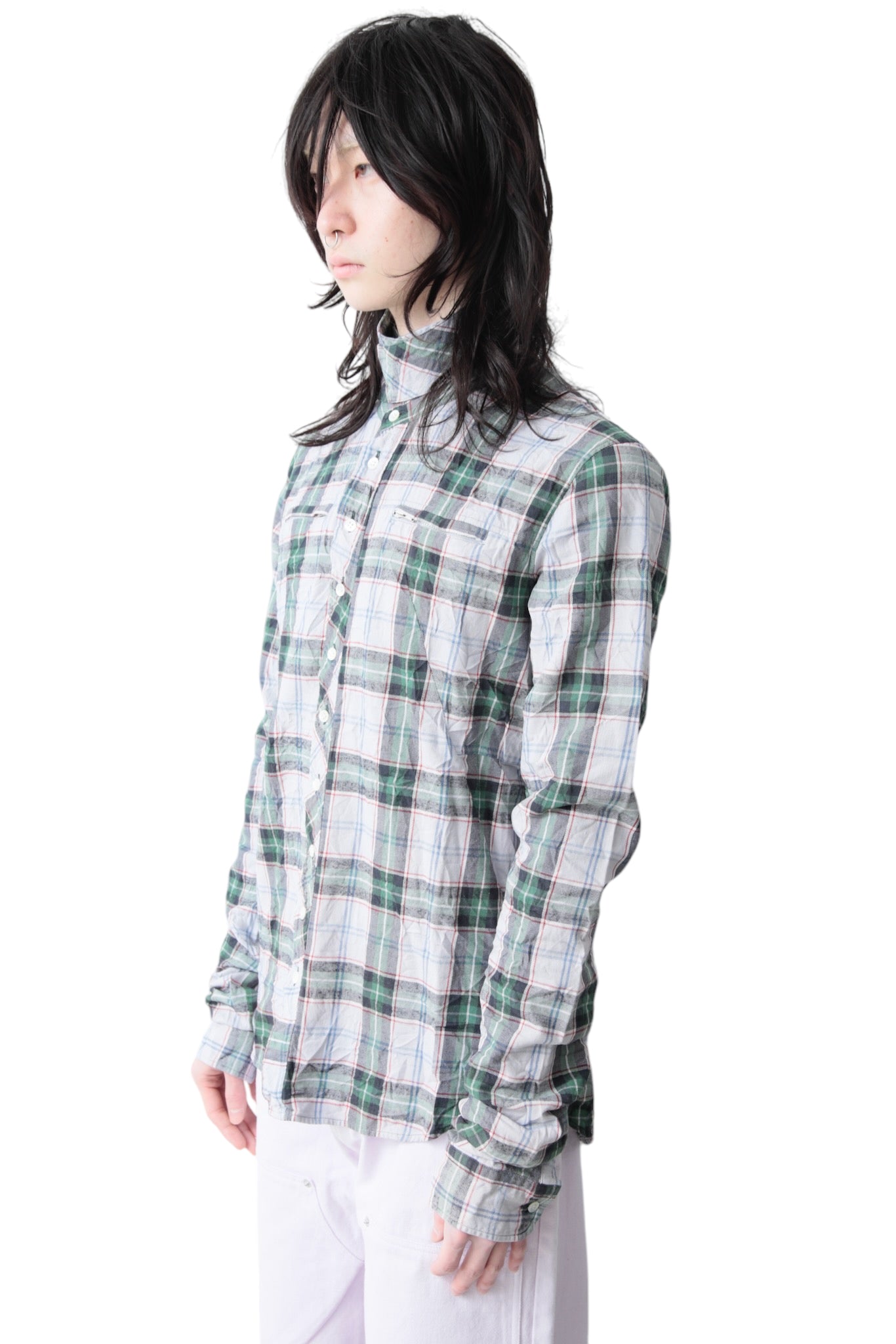 UNDERCOVER WRINKLED CHECK TIE SHIRT