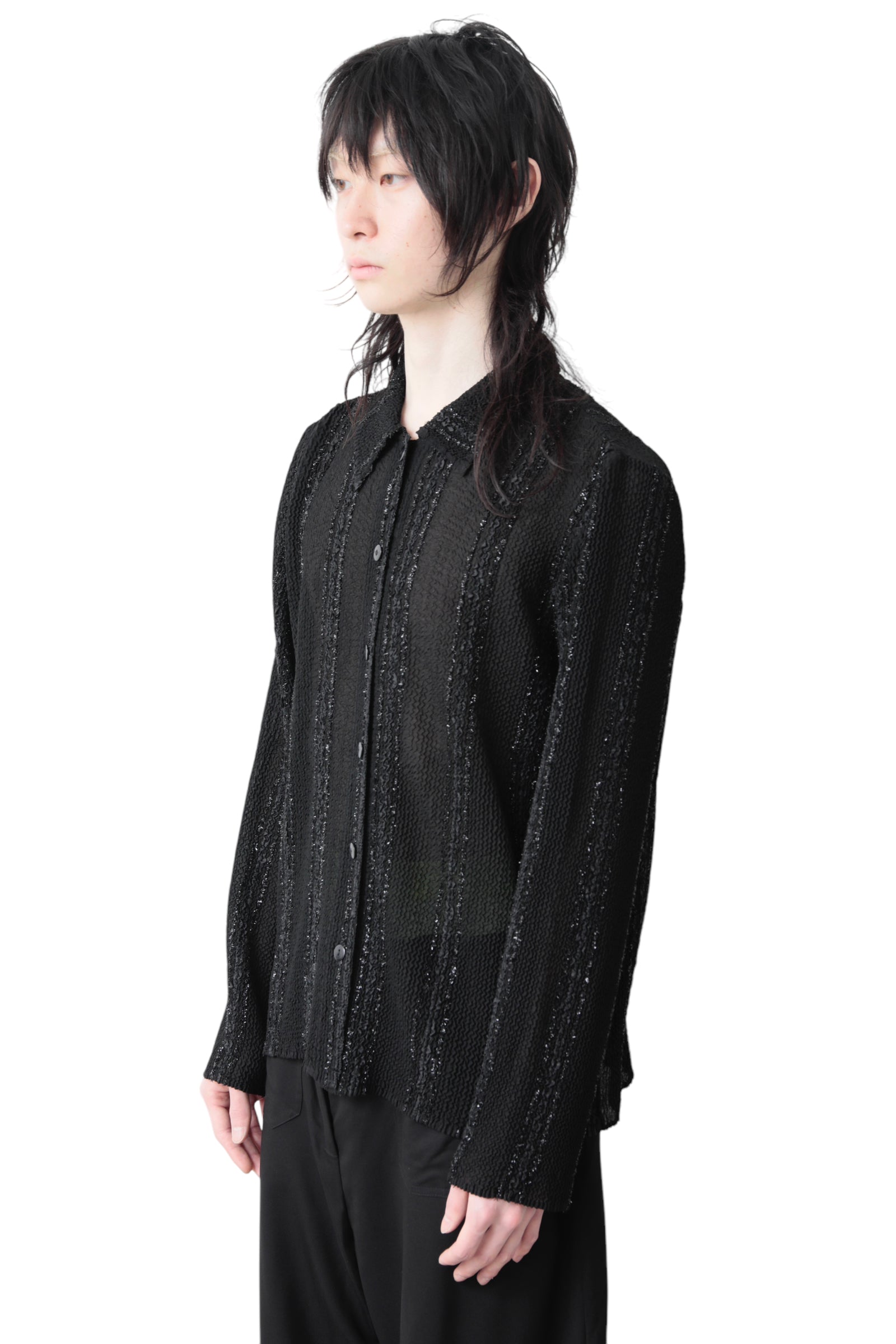 SEE-THROUGH LAME STRIPE SHIRT