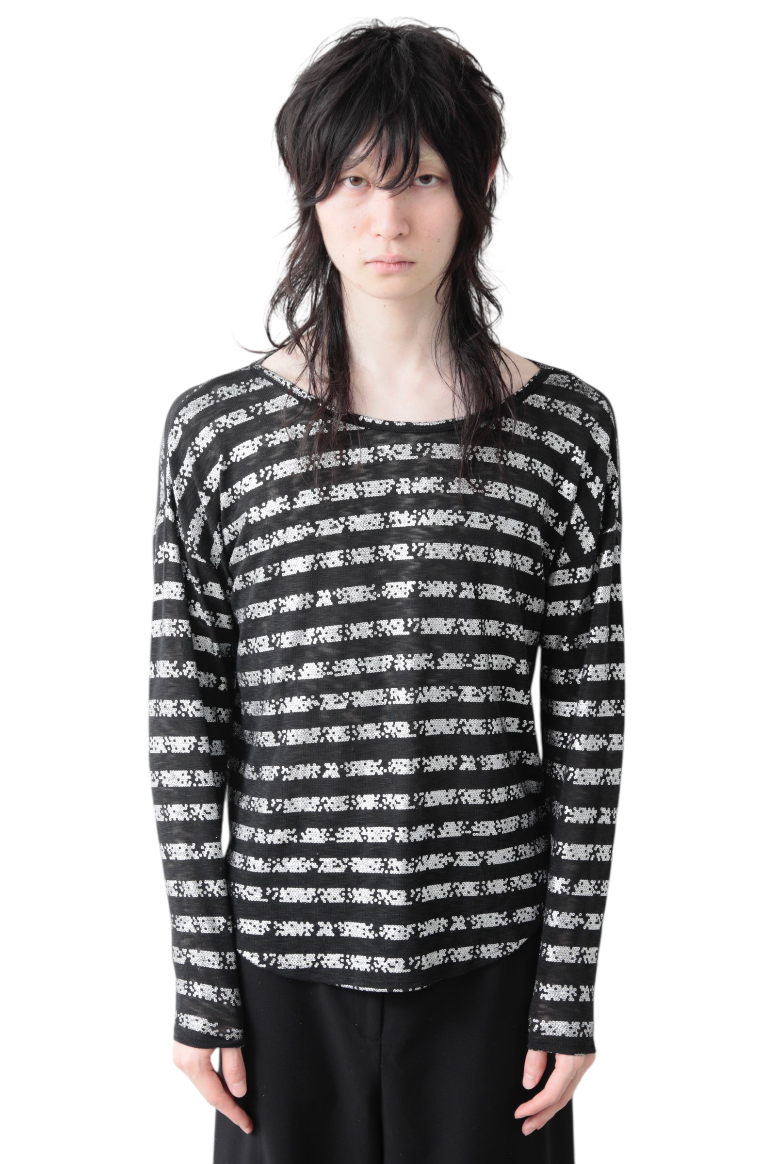 METALLIC BORDER LONG SLEEVE T-SHIRT