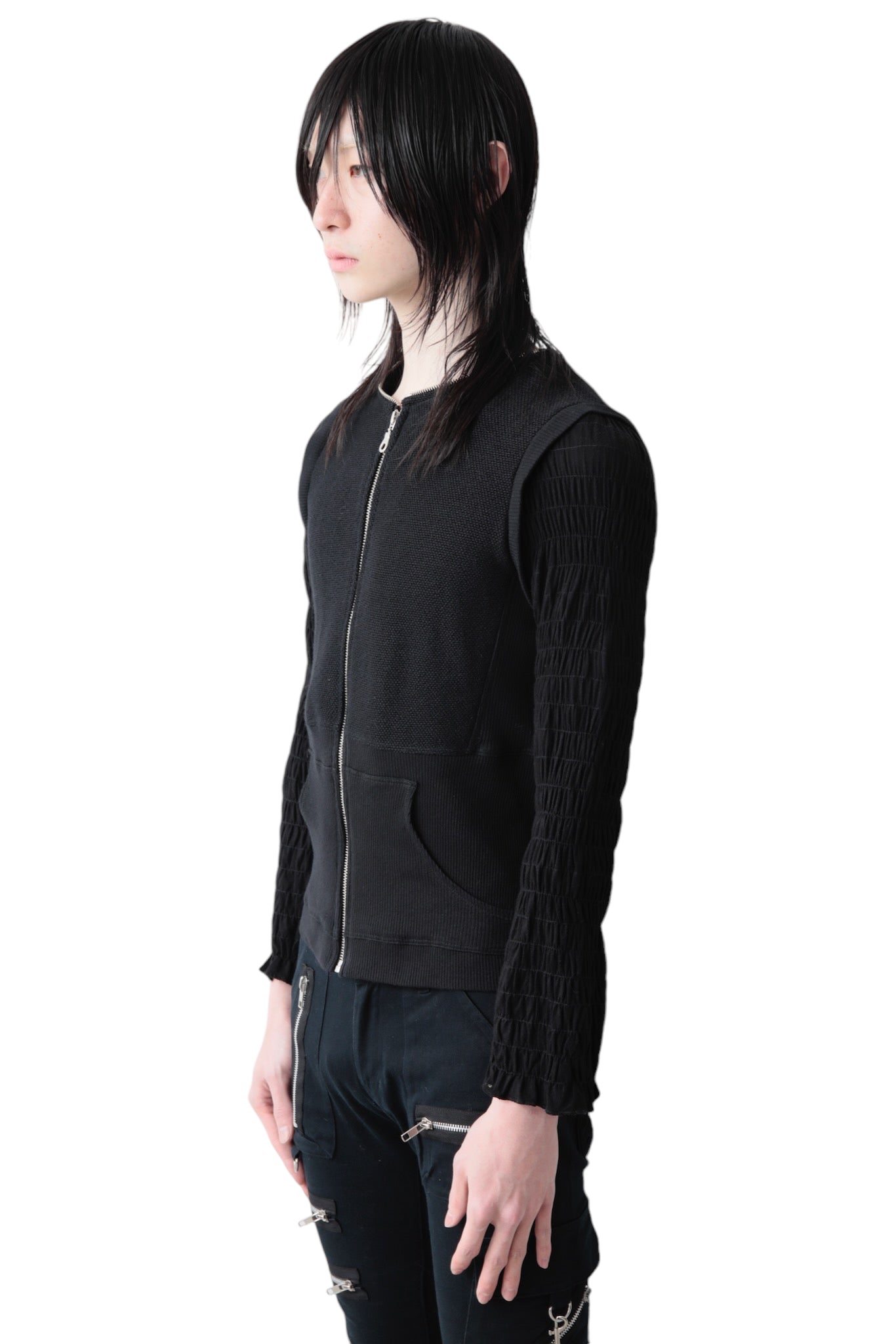 SWITCHING NO COLOR ZIP UP SWEATER