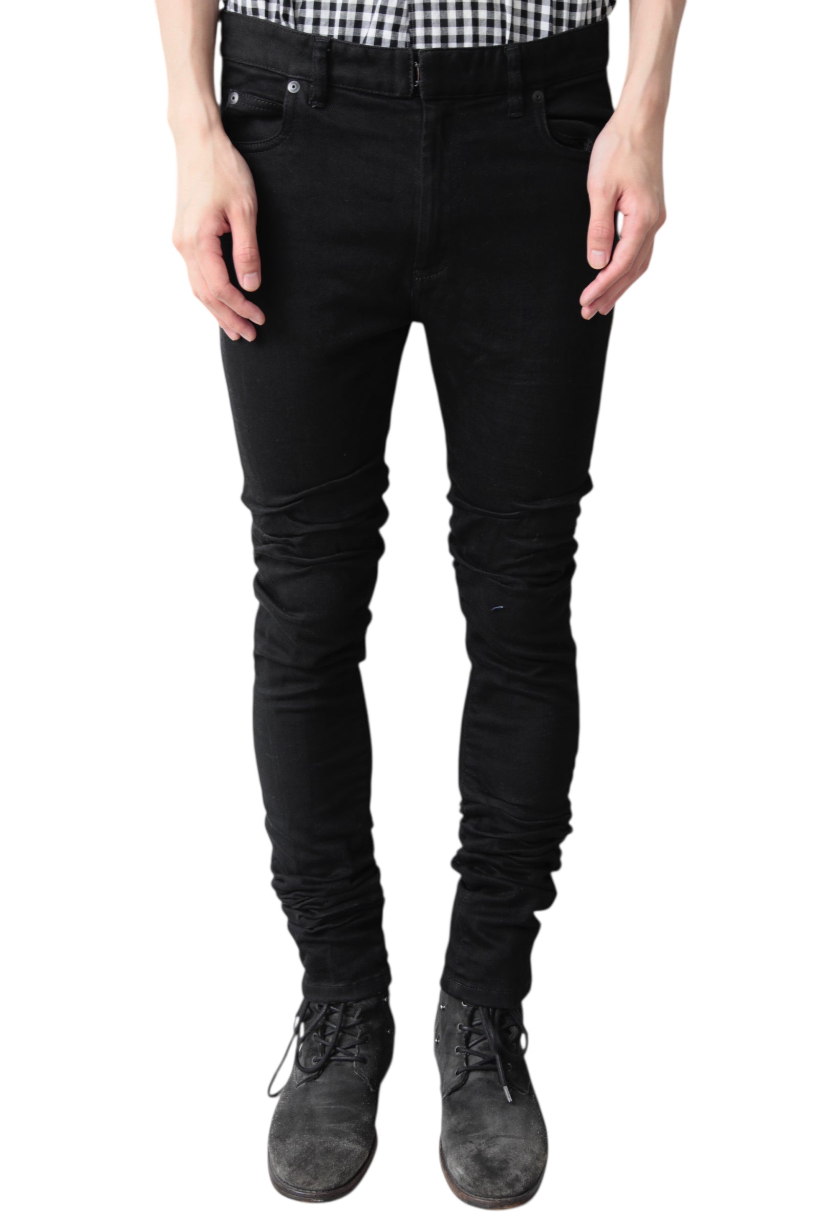 MAISON MARGIELA WRINKLES SKINNY DENIM PANTS