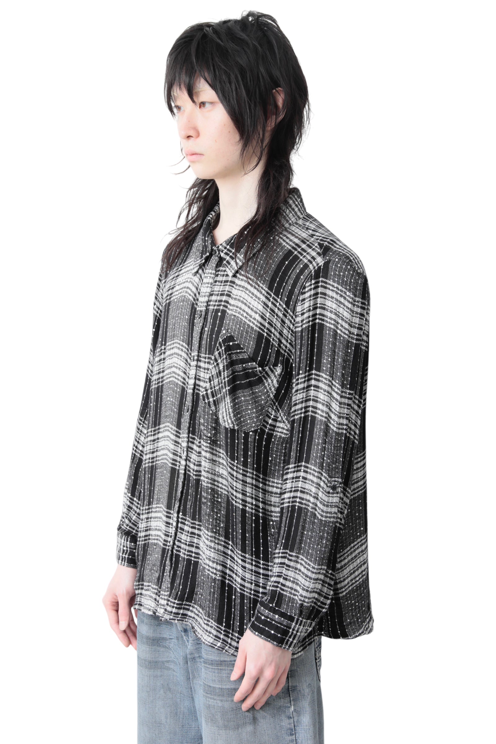 SEQUINS CHECK SHIRT