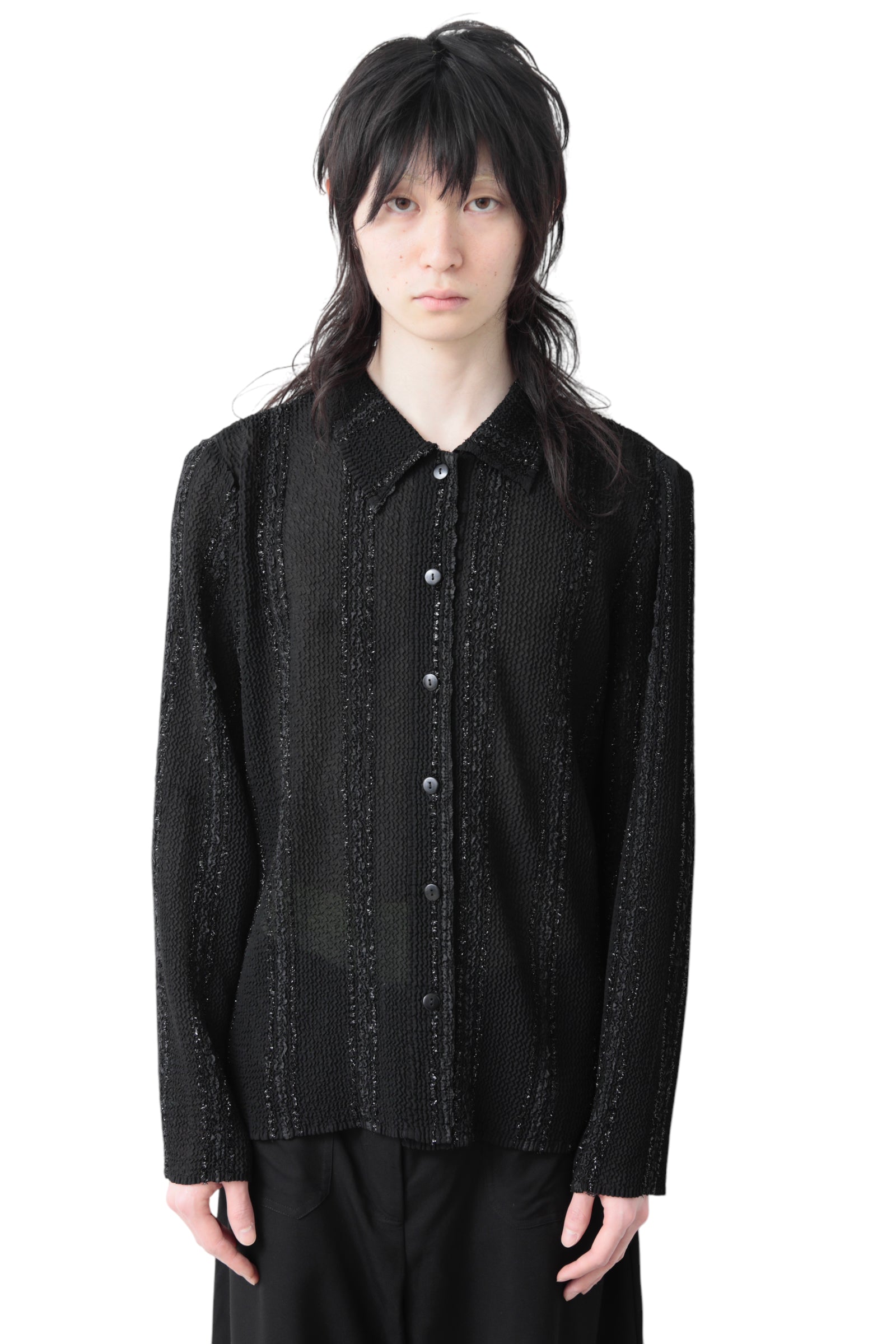 SEE-THROUGH LAME STRIPE SHIRT