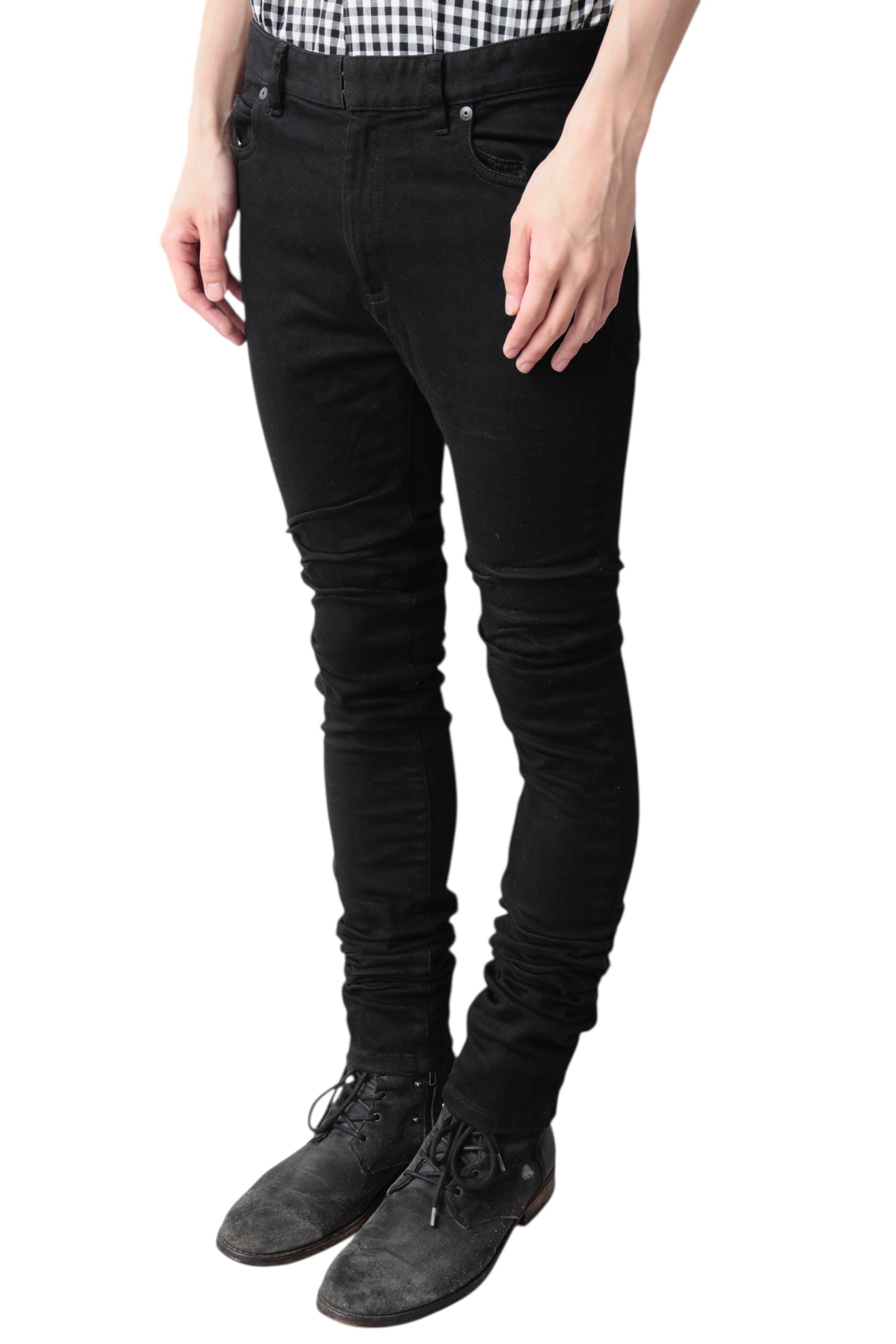 MAISON MARGIELA WRINKLES SKINNY DENIM PANTS