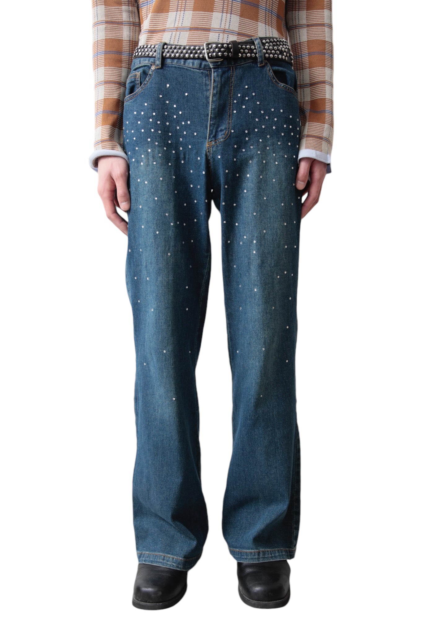 RHINESTONE FLARE DENIM PANTS