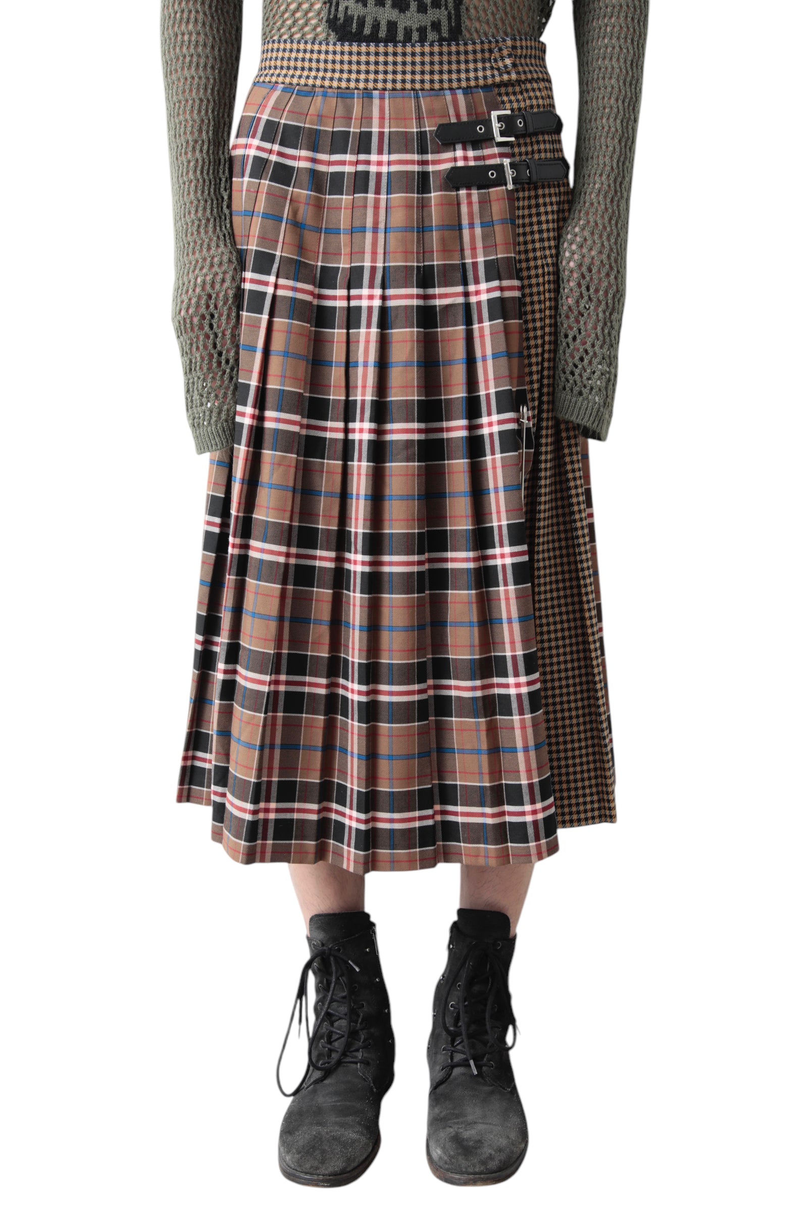SWITCHING CHECK PLEATS SKIRT